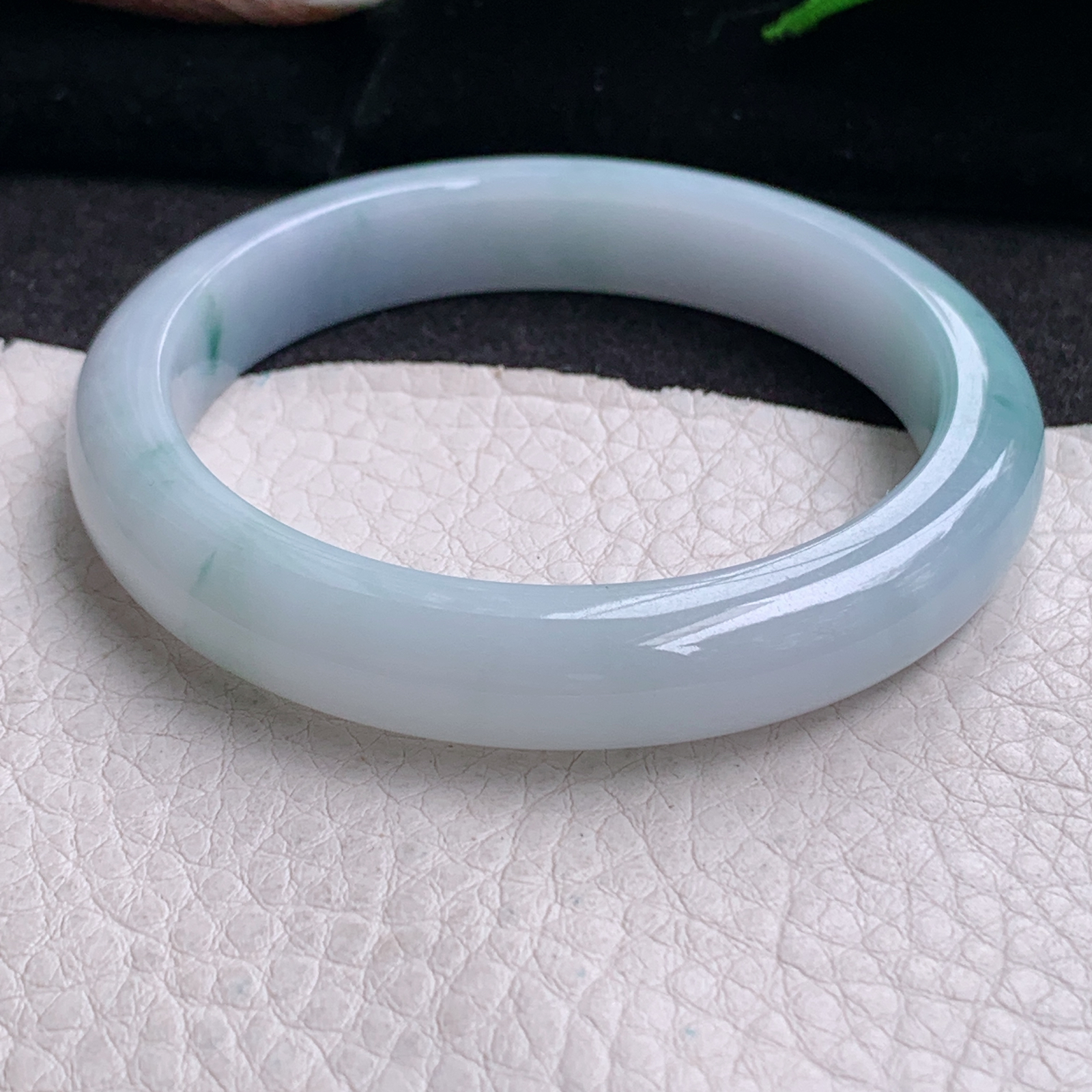 js实拍53.5*10.5*7.7平安镯 缅甸翡翠a货手镯紫底飘花正圈玉镯子