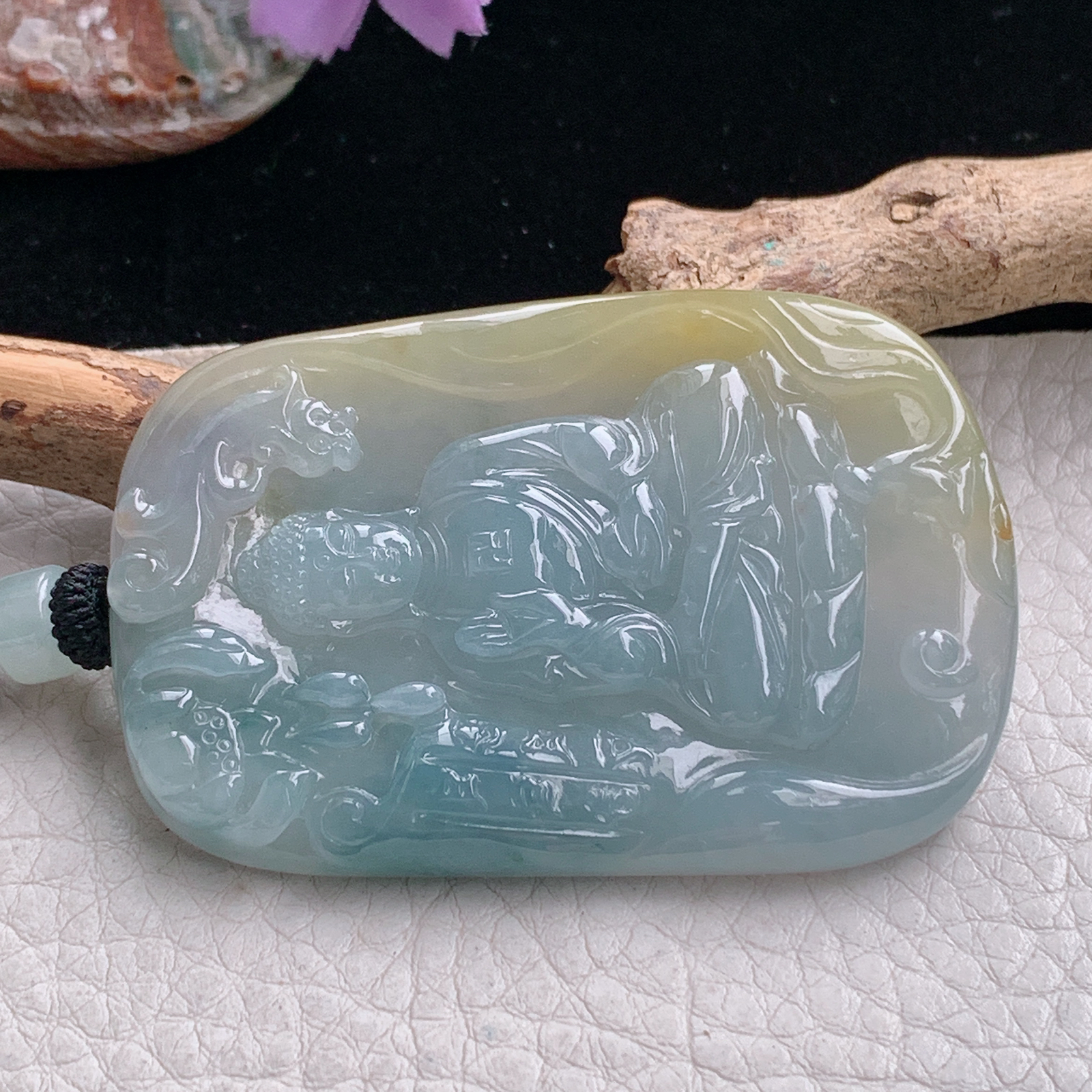 yl实拍58.5*39*5.8缅甸翡翠冰三彩阿弥陀佛佛祖玉吊坠 玉挂件