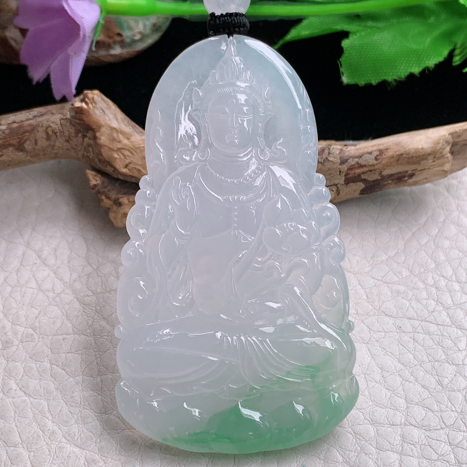 yl实拍64.6*37*5.8缅甸翡翠冰润飘绿度母观音 玉观音玉吊坠 玉挂件