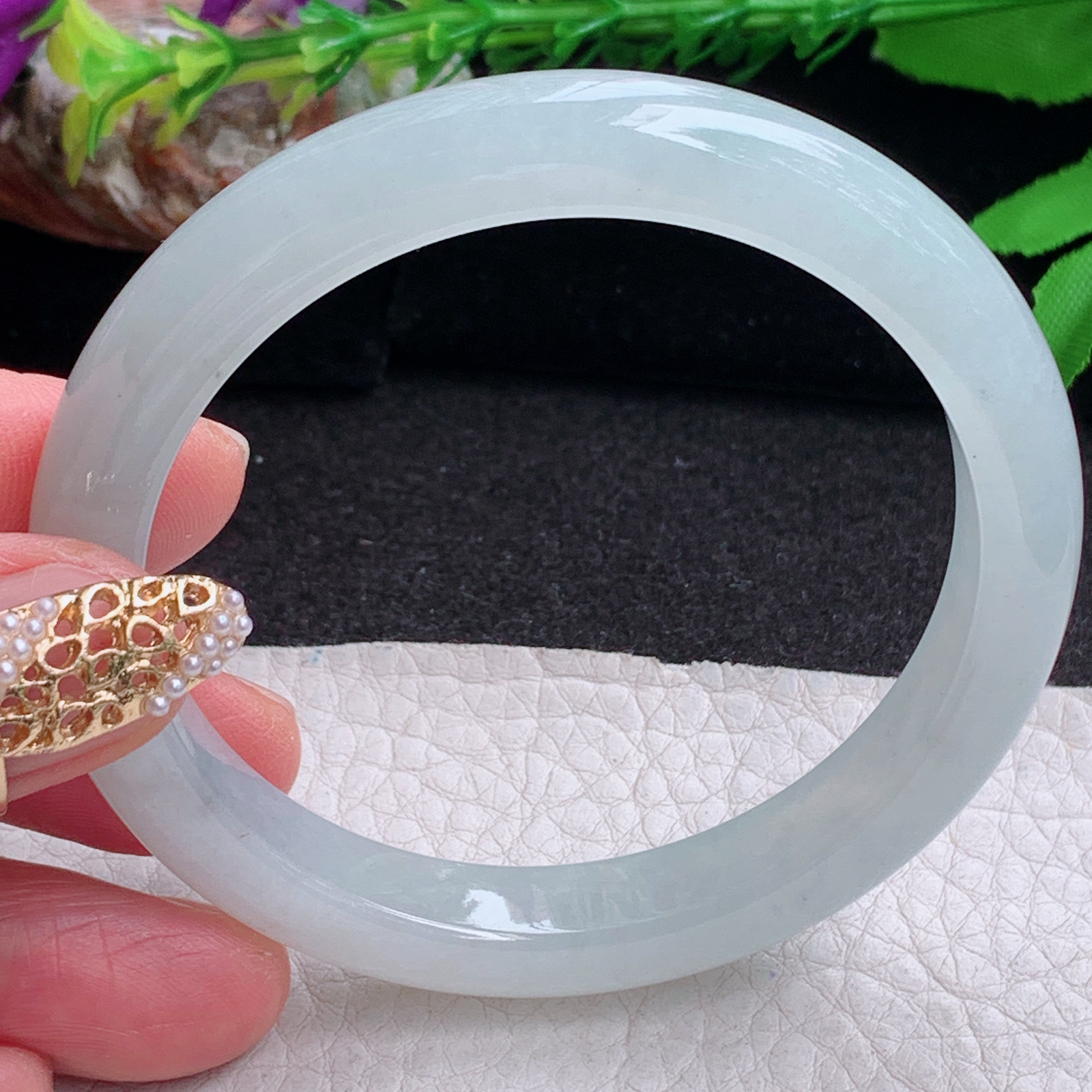 n实拍55.5*9.5*7.6平安镯 缅甸翡翠a货手镯纯美起光正圈玉镯子