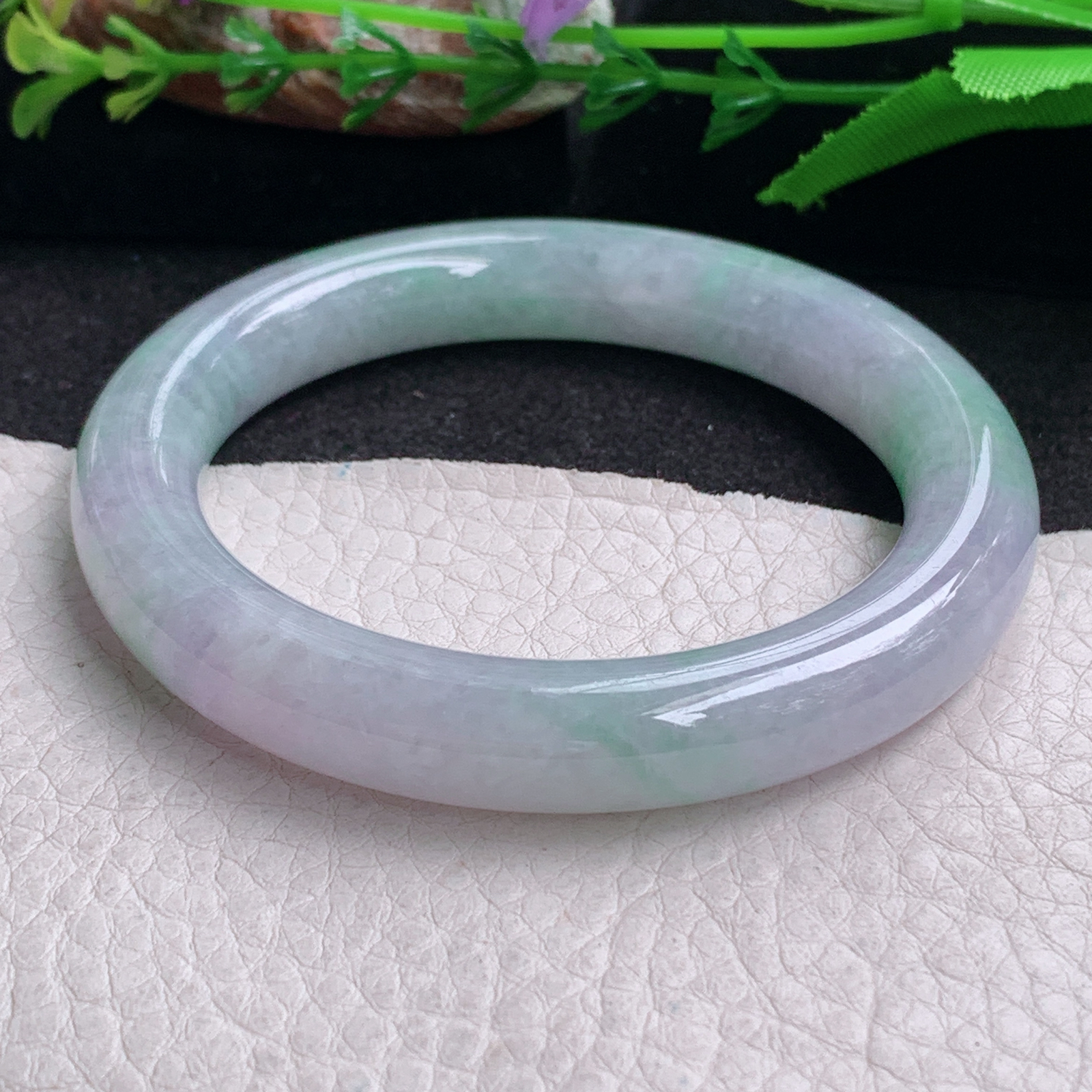 ss自然光54*10.3*10美人镯 缅甸翡翠a货手镯春带彩女款圆条玉镯子