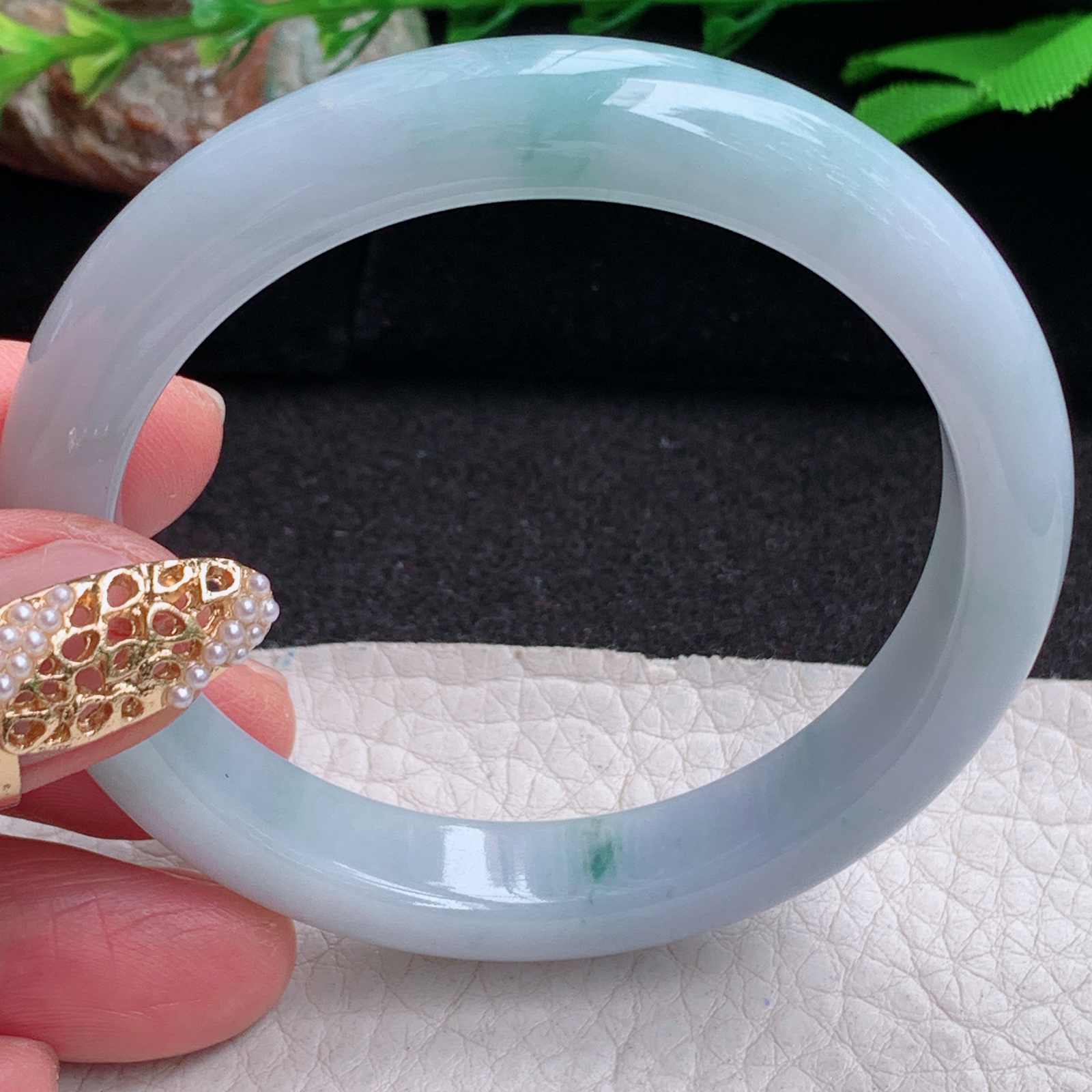 js实拍53.5*10.5*7.7平安镯 缅甸翡翠a货手镯紫底飘花正圈玉镯子