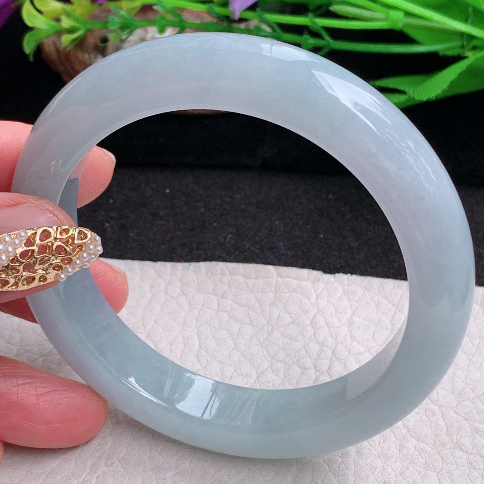 ee实拍59.5*12.3*9.5平安镯 缅甸翡翠a货手镯蓝紫大气女款正圈玉镯子