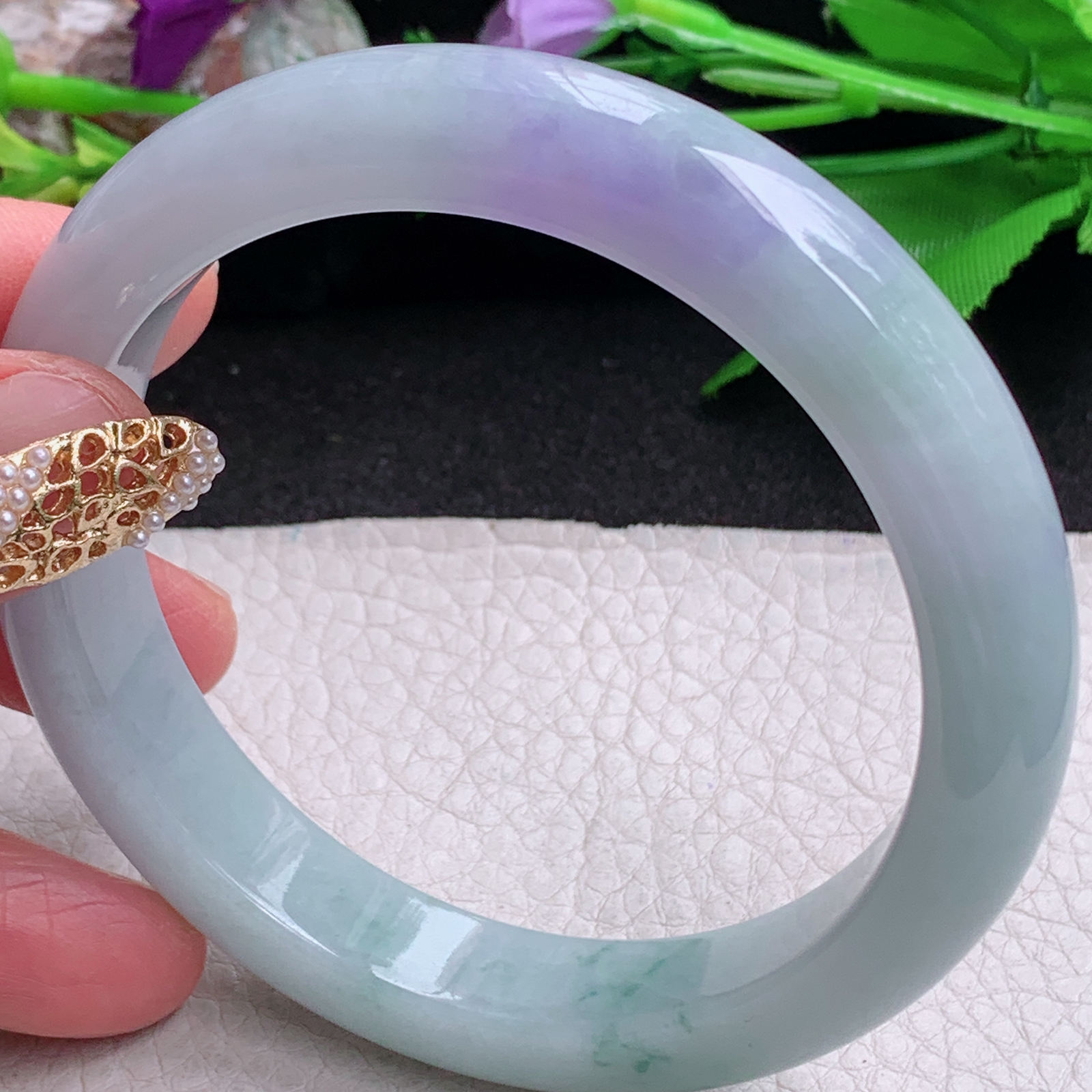 nr大圈口62*12.3*9平安镯 缅甸翡翠a货手镯春带彩正圈玉镯子