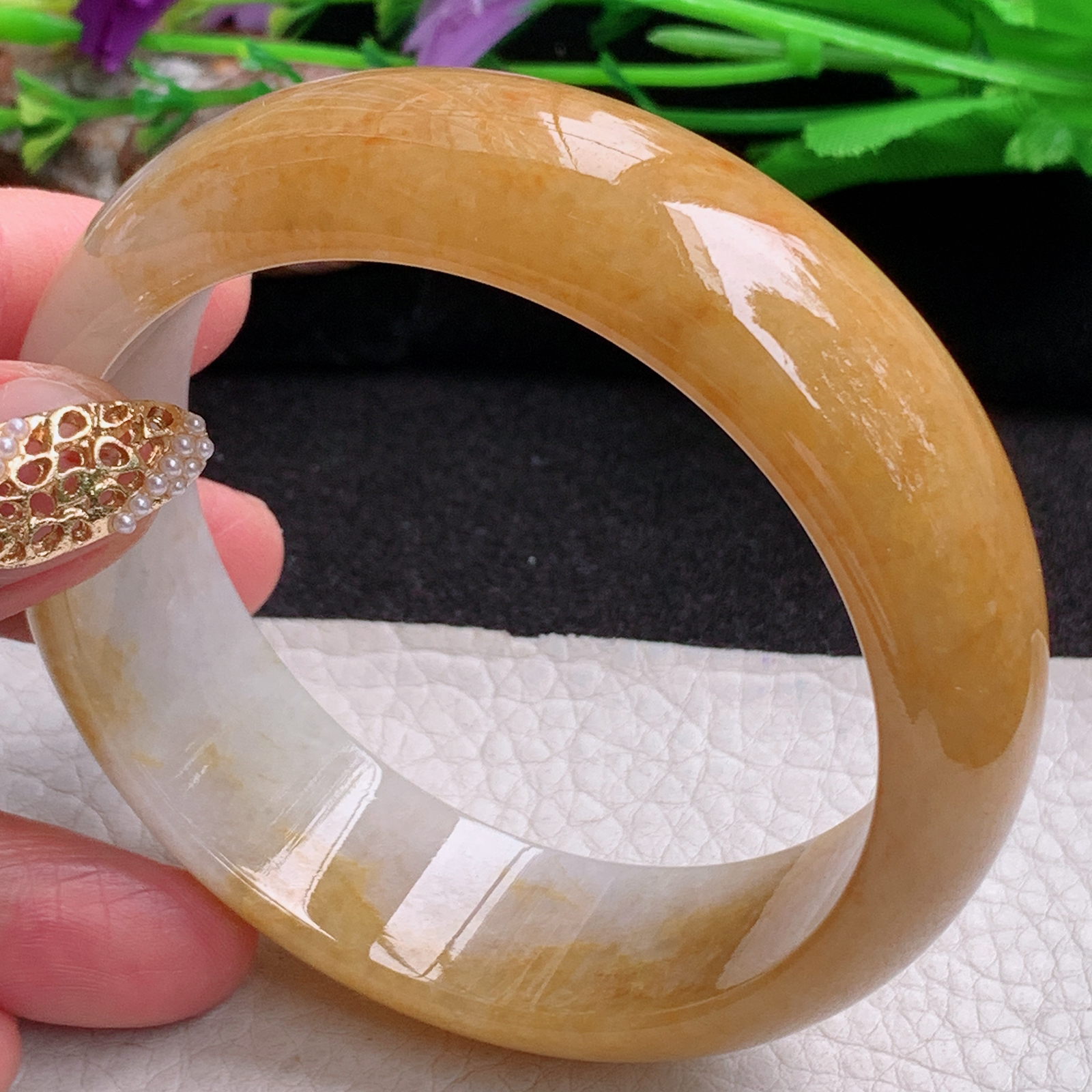 ss稀有大圈口轮胎招财60.5*19.6*8 缅甸翡翠a货手镯黄翡正圈玉镯子