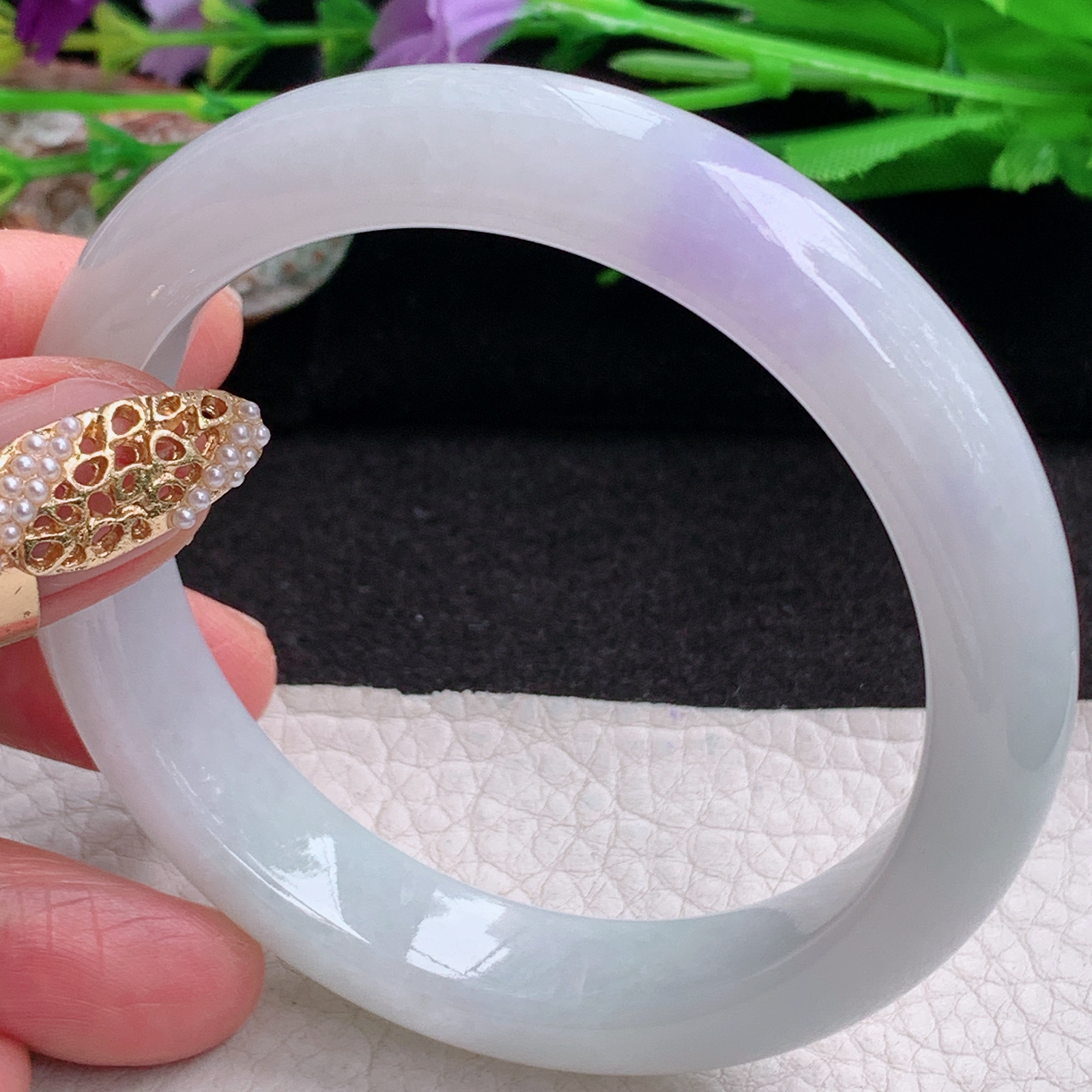 xx自然光57*12.5*8.5平安镯 缅甸翡翠a货手镯飘紫女款正圈玉镯 子