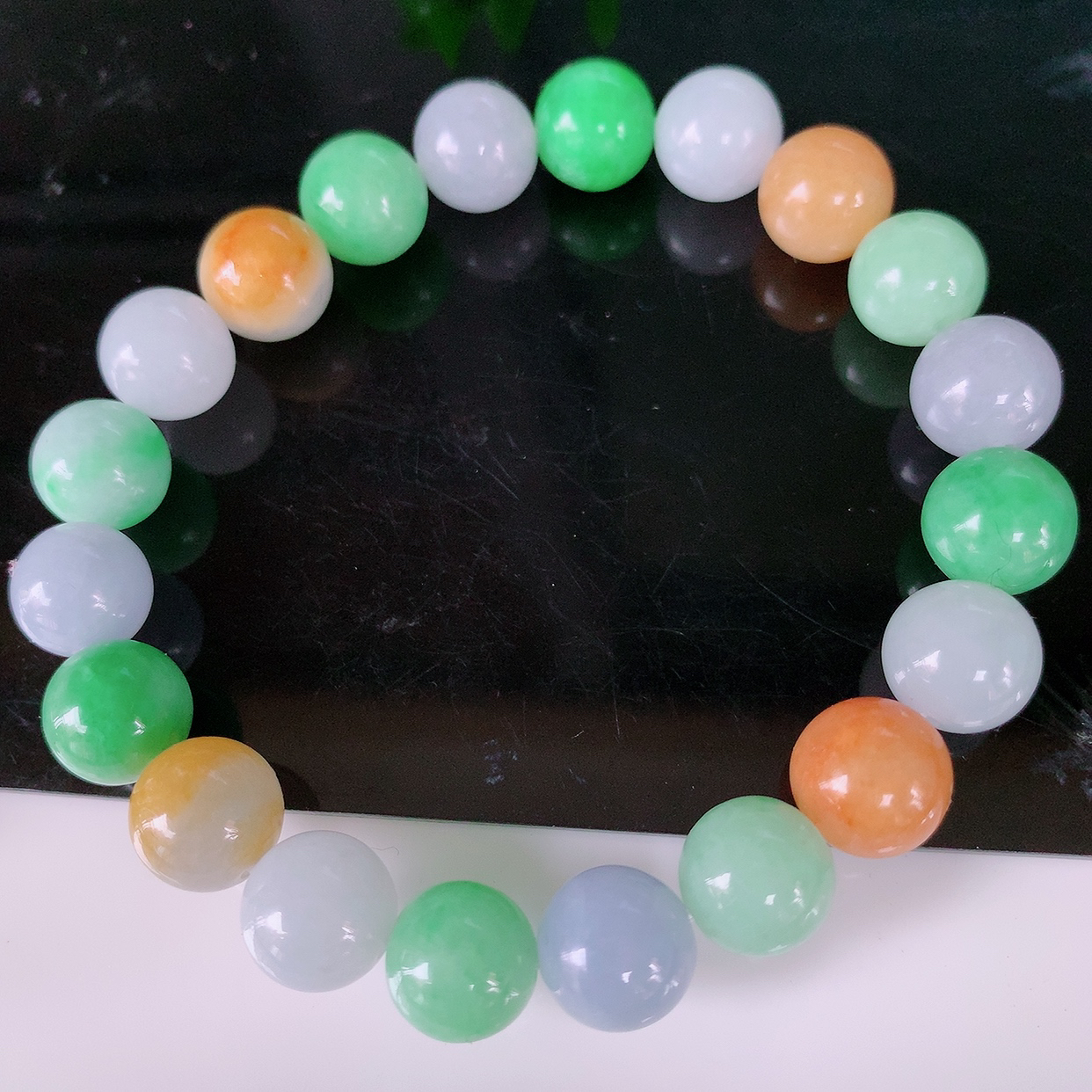 自然光实拍，特色冰润多宝翡翠手链，多彩翡翠手串，颜色丰富，料子细腻，高档大气， 自戴送礼佳品！#004.1取一尺寸9.6mm