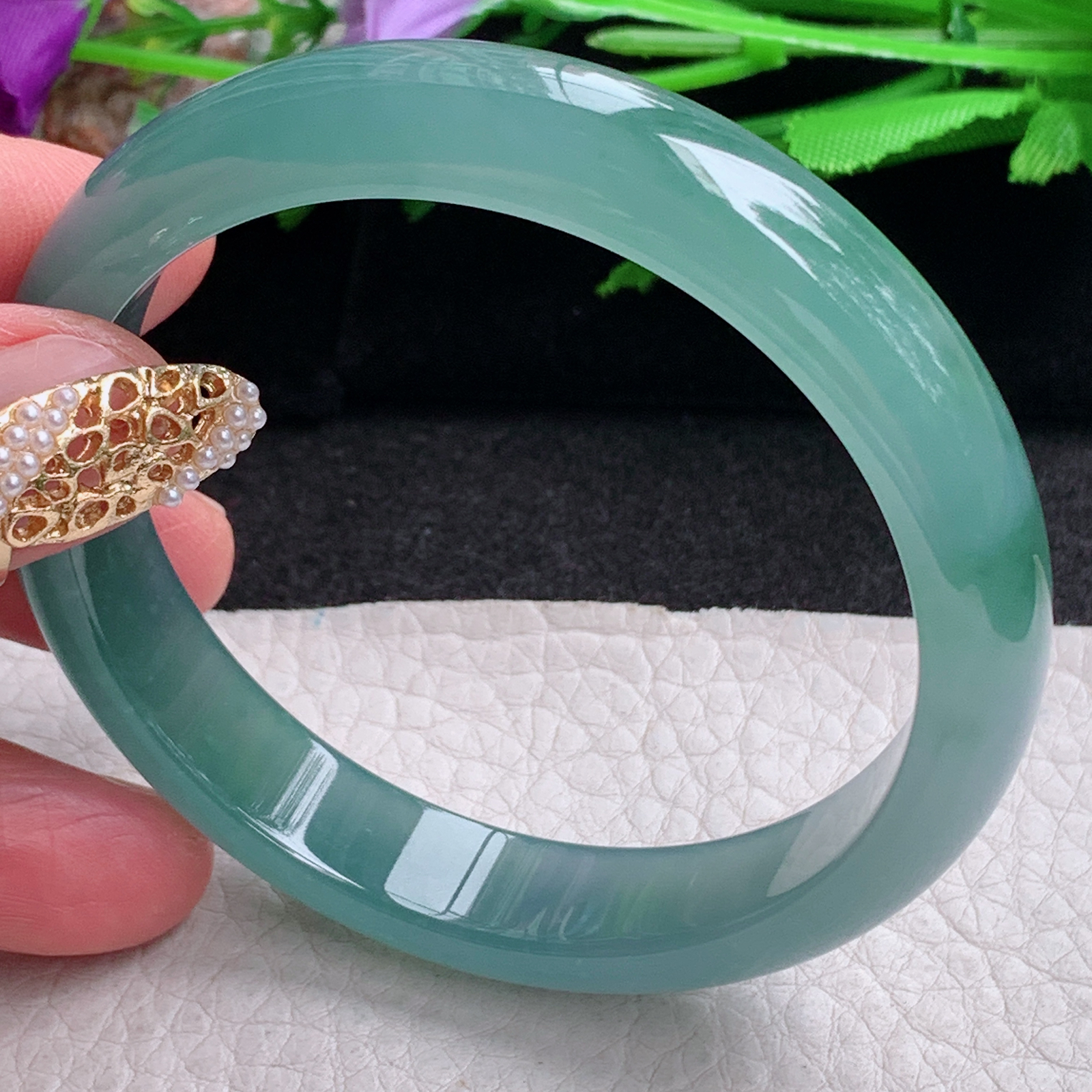 yh实拍57*11.8*7平安镯 天然翡翠a货手镯冰蓝正圈玉镯子