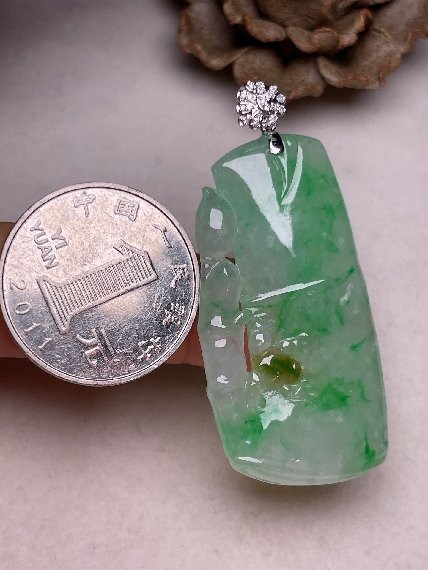 ️ 2【18k金镶节节高升】冰糯种俏色，无裂一手货源整体长52.2