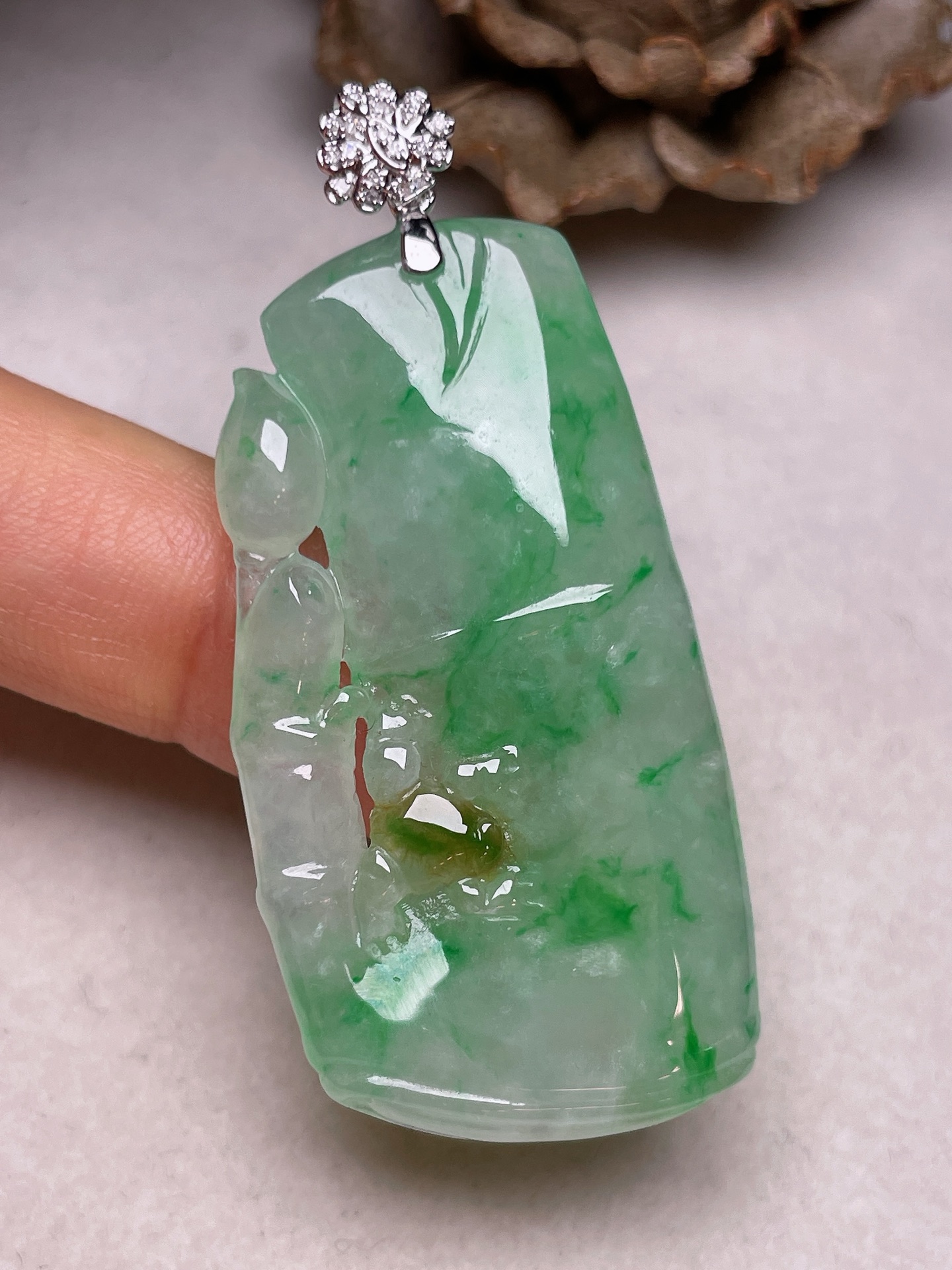 ️ 2【18k金镶节节高升】冰糯种俏色，无裂一手货源整体长52.2