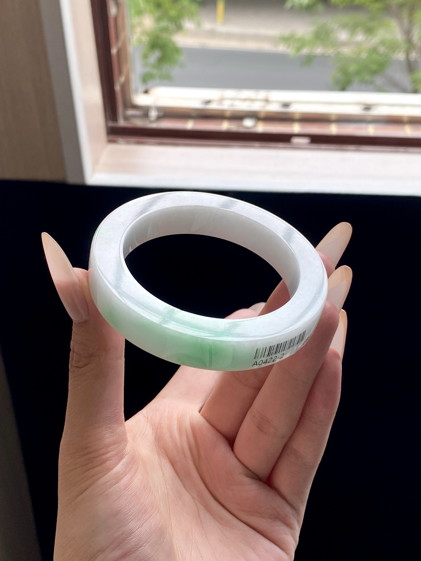 白底青镯胚，A0422-2，⭕️76.5-57-12.2-10，可做57～60正圈