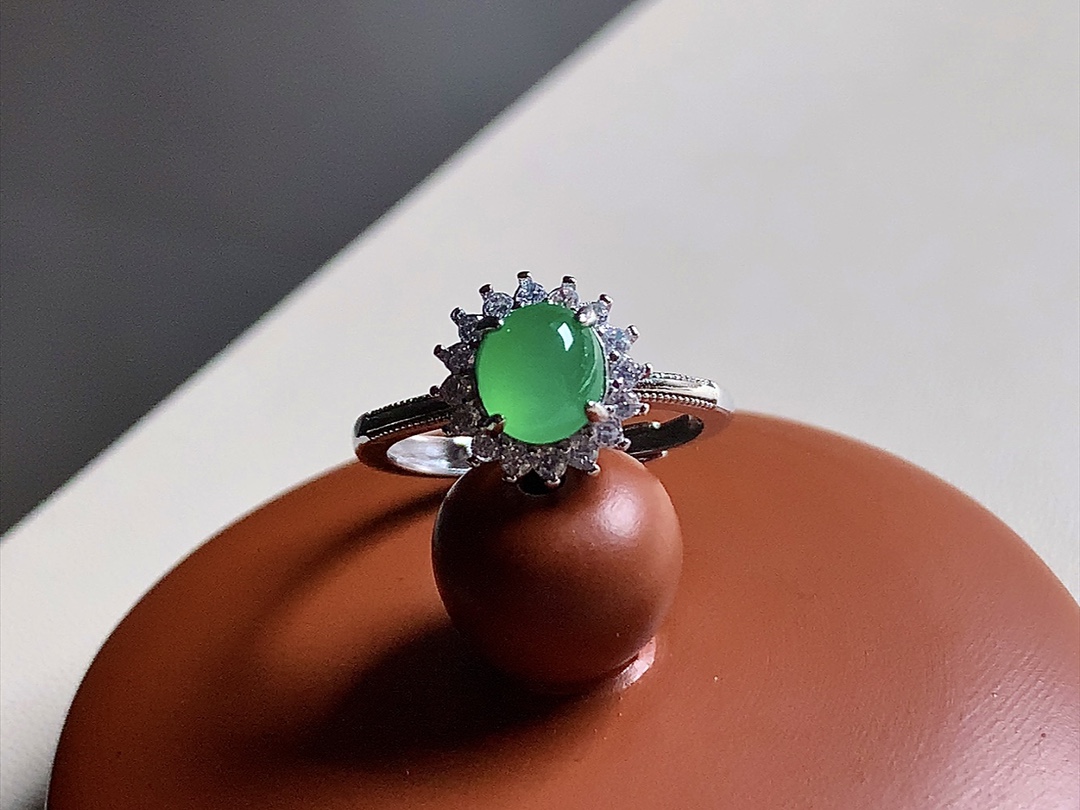 ️ 冰种木那蛋面戒指，银925，色泽清新漂亮，无裂，尺寸10.8/10.7/9.6，圈口14