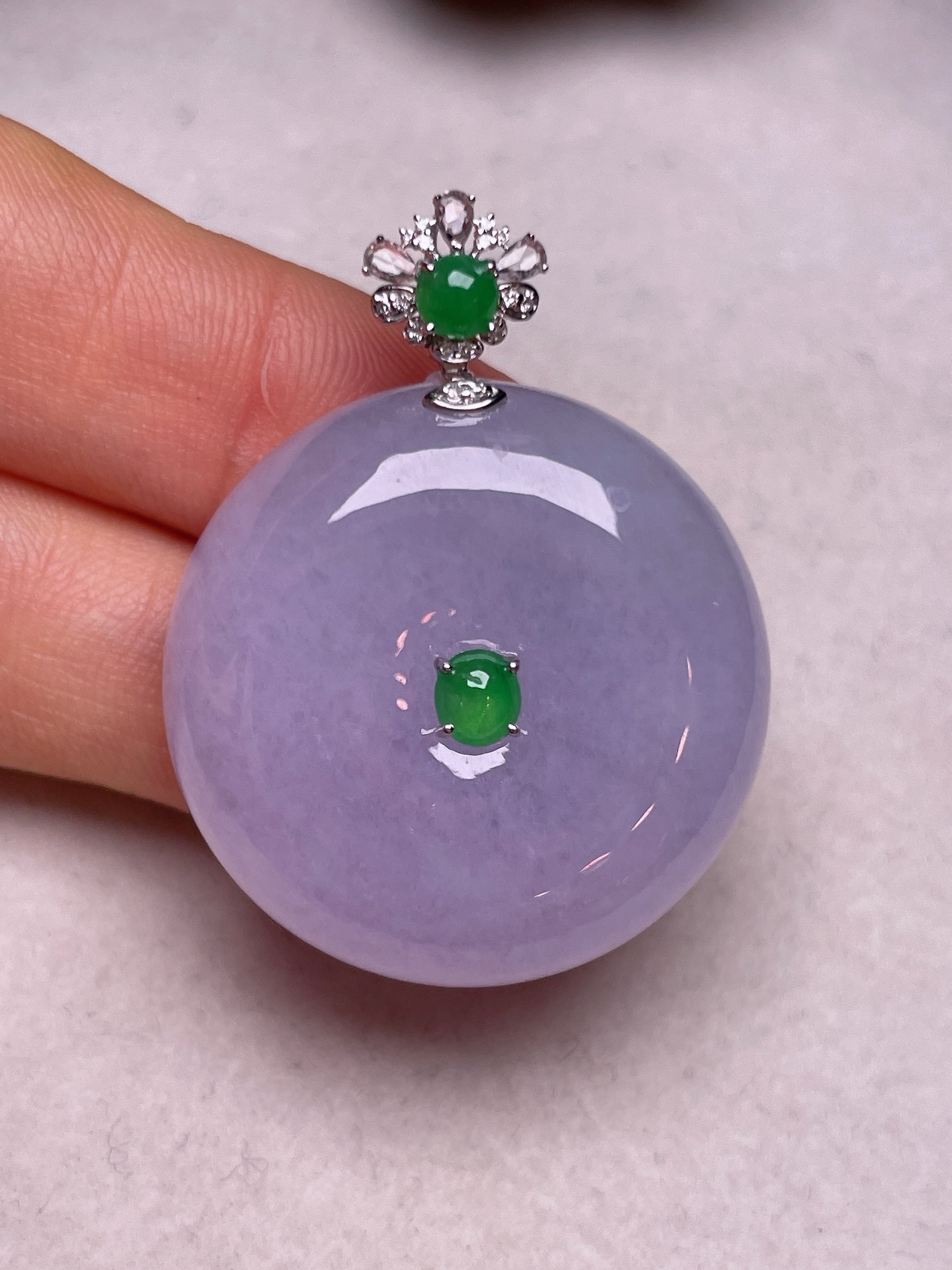 ️，18k金镶平安扣，冰糯种满紫，无裂，一手货源，尺寸29.3/12.2长37.6