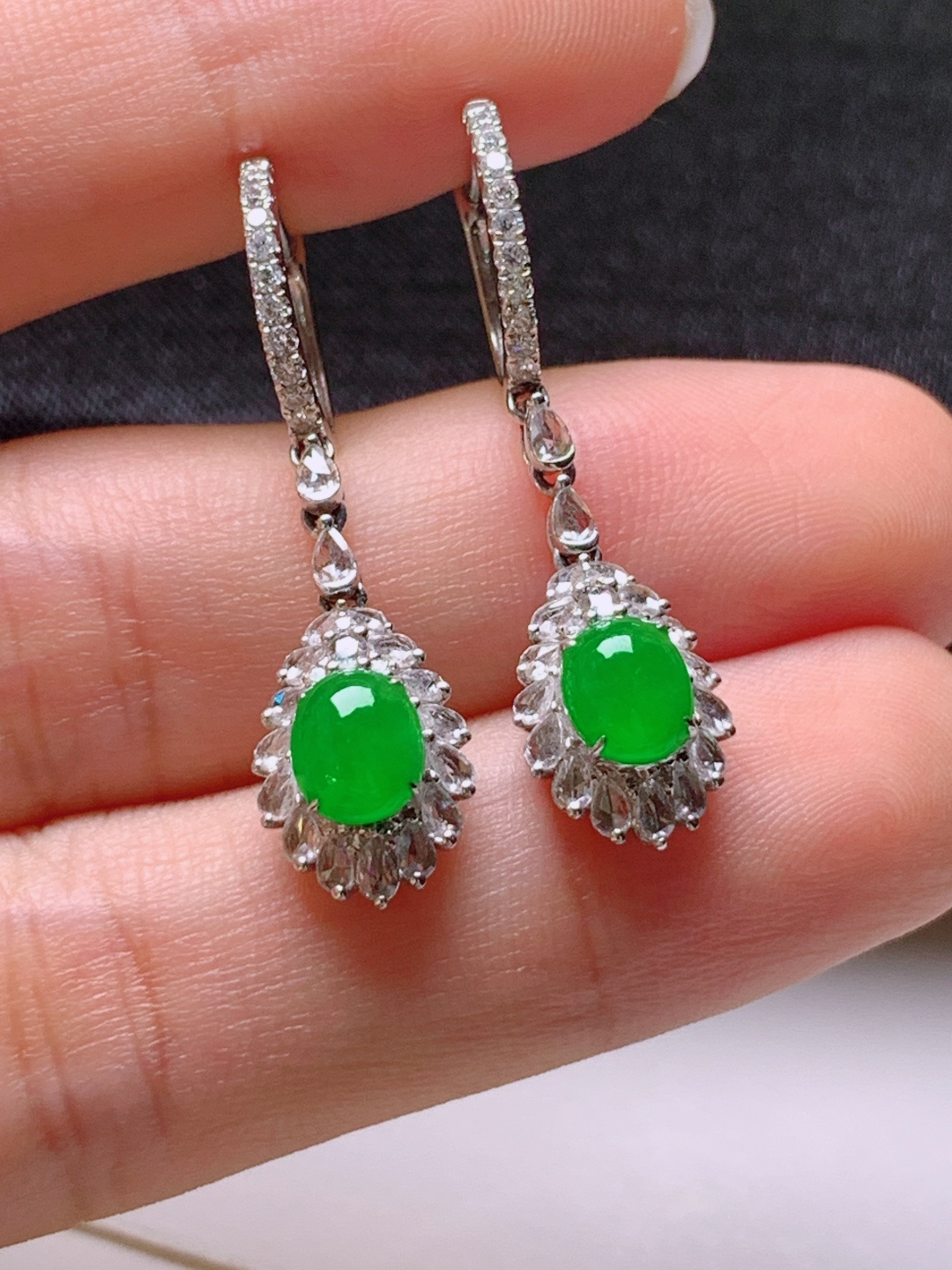 ️ 冰阳绿旦面耳坠，无裂色阳，裸石6.2/5.1/3.1