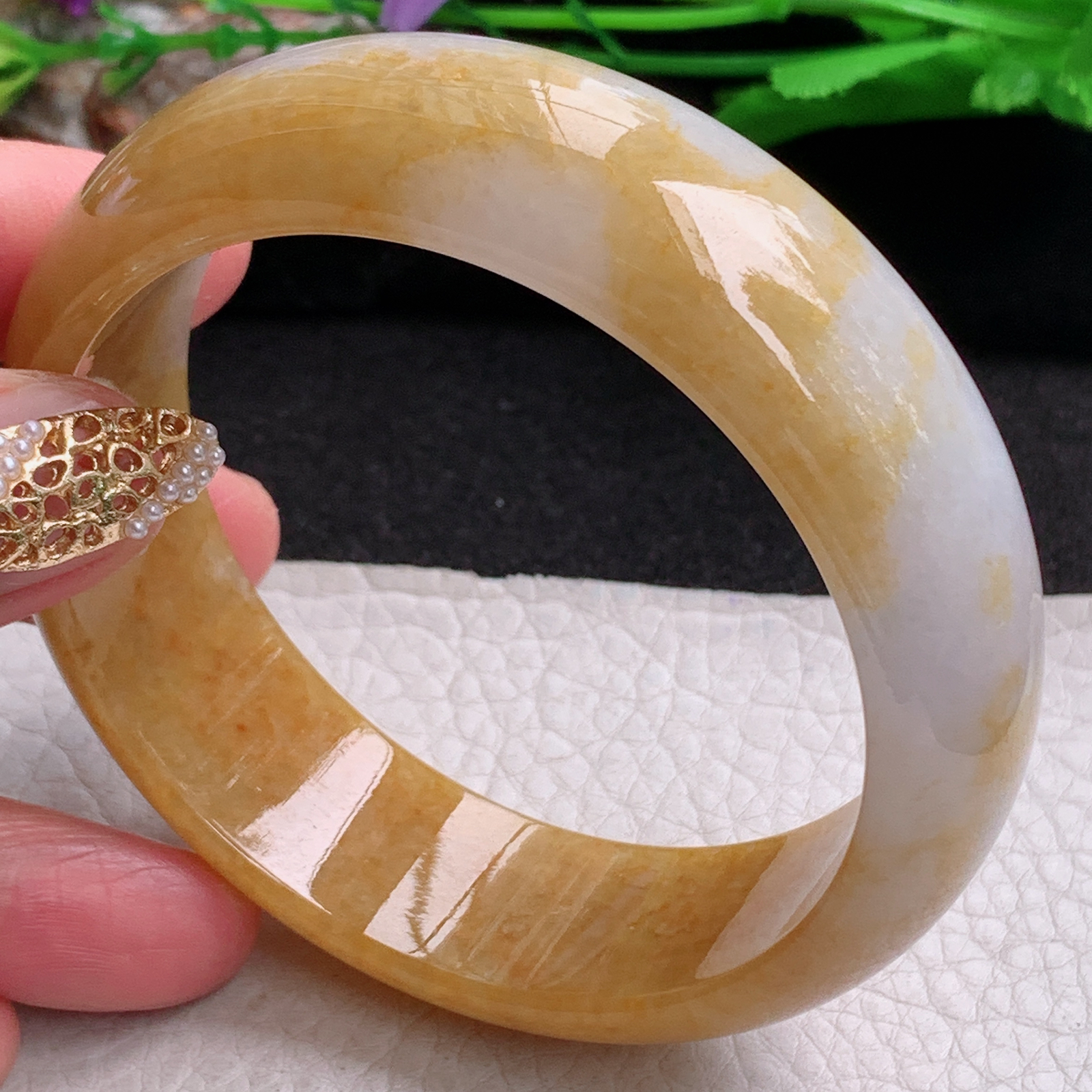 ss稀有大圈口轮胎招财60.5*19.6*8 缅甸翡翠a货手镯黄翡正圈玉镯子