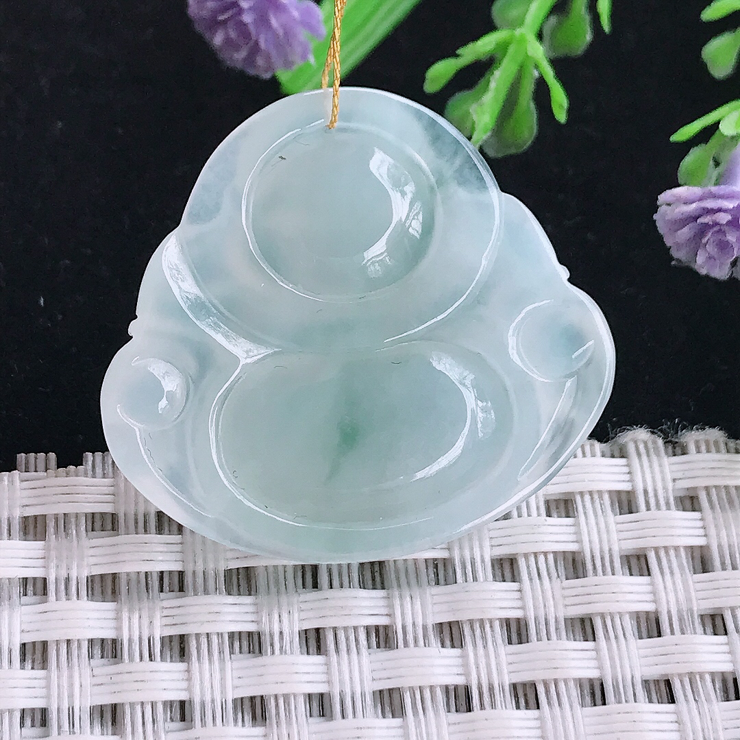 实拍A货翡翠28.8/31.5/6老坑冰润起胶飘花佛公吊坠翡翠玉坠挂件