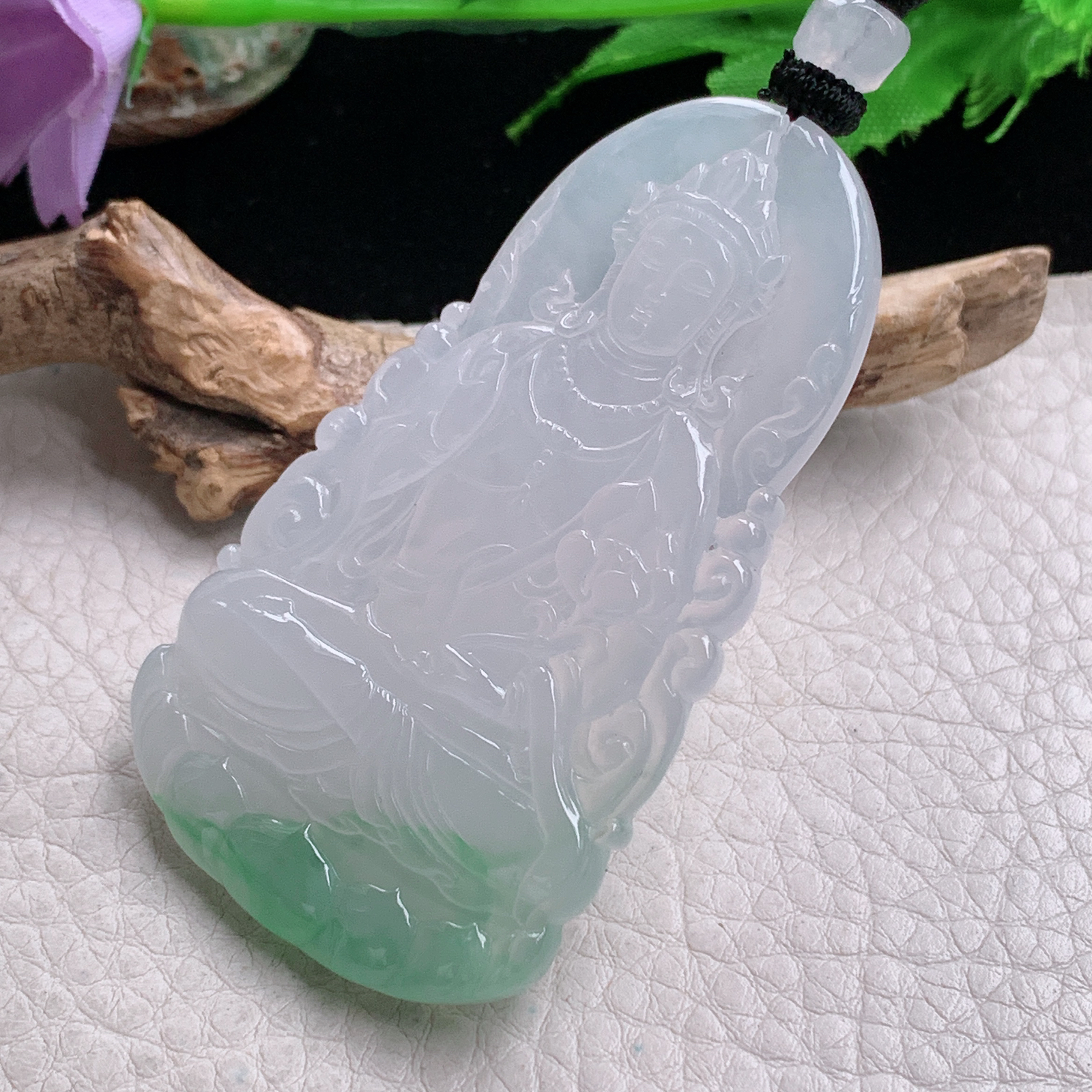 yl实拍64.6*37*5.8缅甸翡翠冰润飘绿度母观音 玉观音玉吊坠 玉挂件