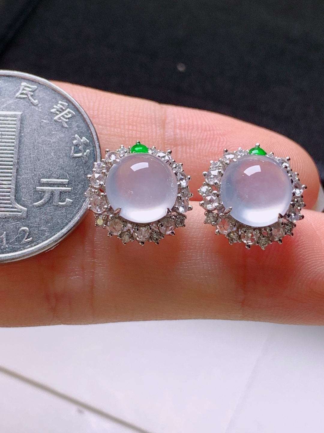 ️ 冰种旦面耳钉，无裂通透起光，种水，裸石8.5/8.3/3.8