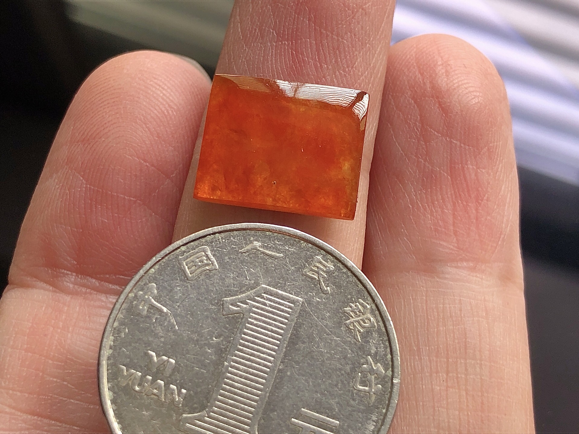 ️ 红翡方形，色泽极美，通透水润，玉质细腻，夺目迷人，镶嵌效果，品相，无裂，尺寸14.2*12*2.5，超值