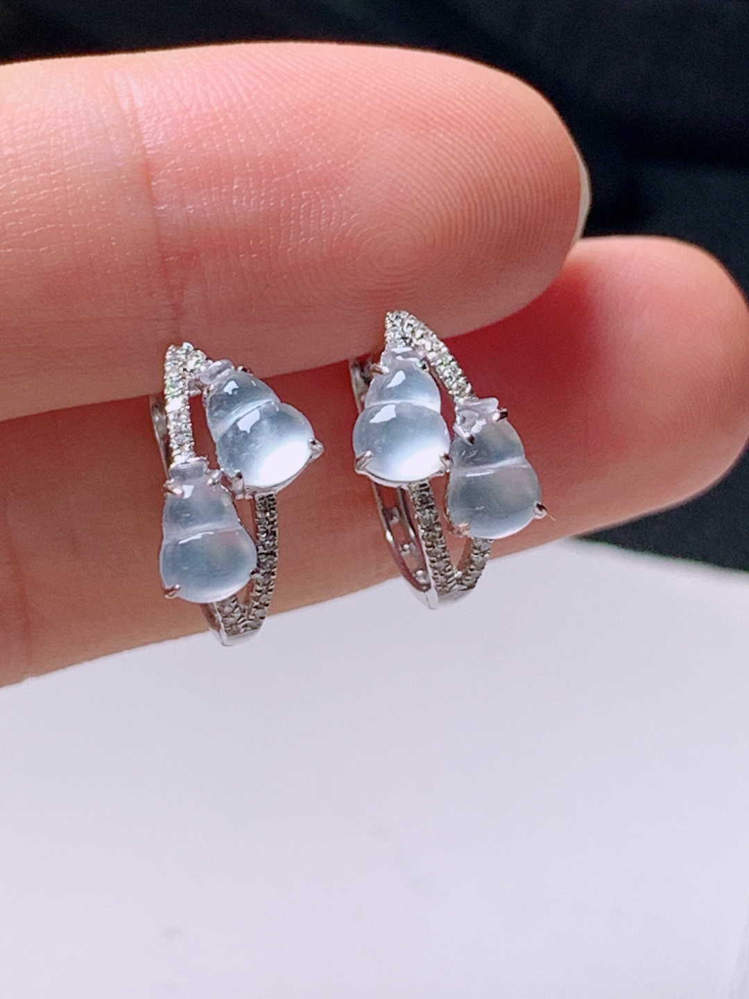 ️ 葫芦耳坠，无裂，冰透起光，裸石6.1/4.2/2.9