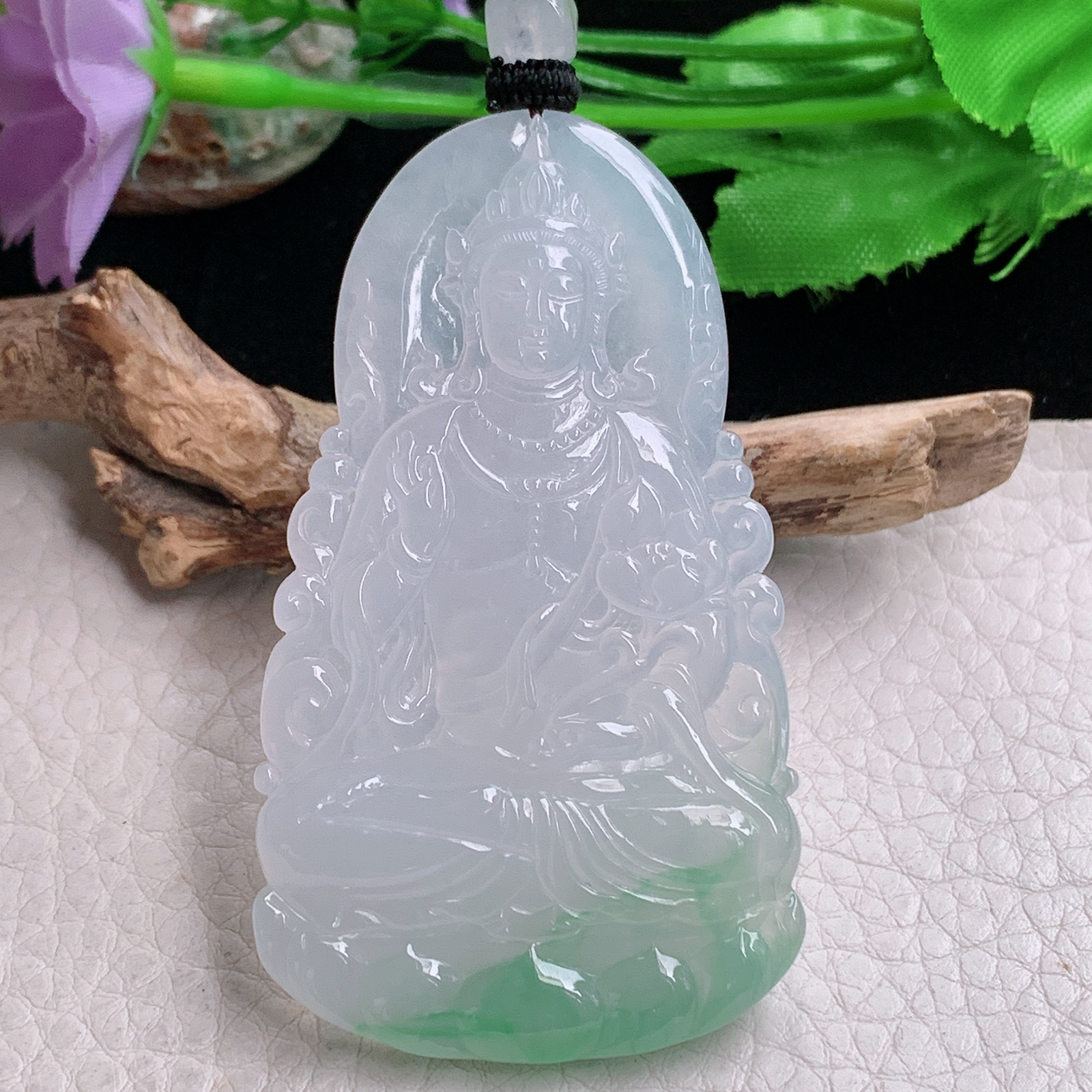 yl实拍64.6*37*5.8缅甸翡翠冰润飘绿度母观音 玉观音玉吊坠 玉挂件