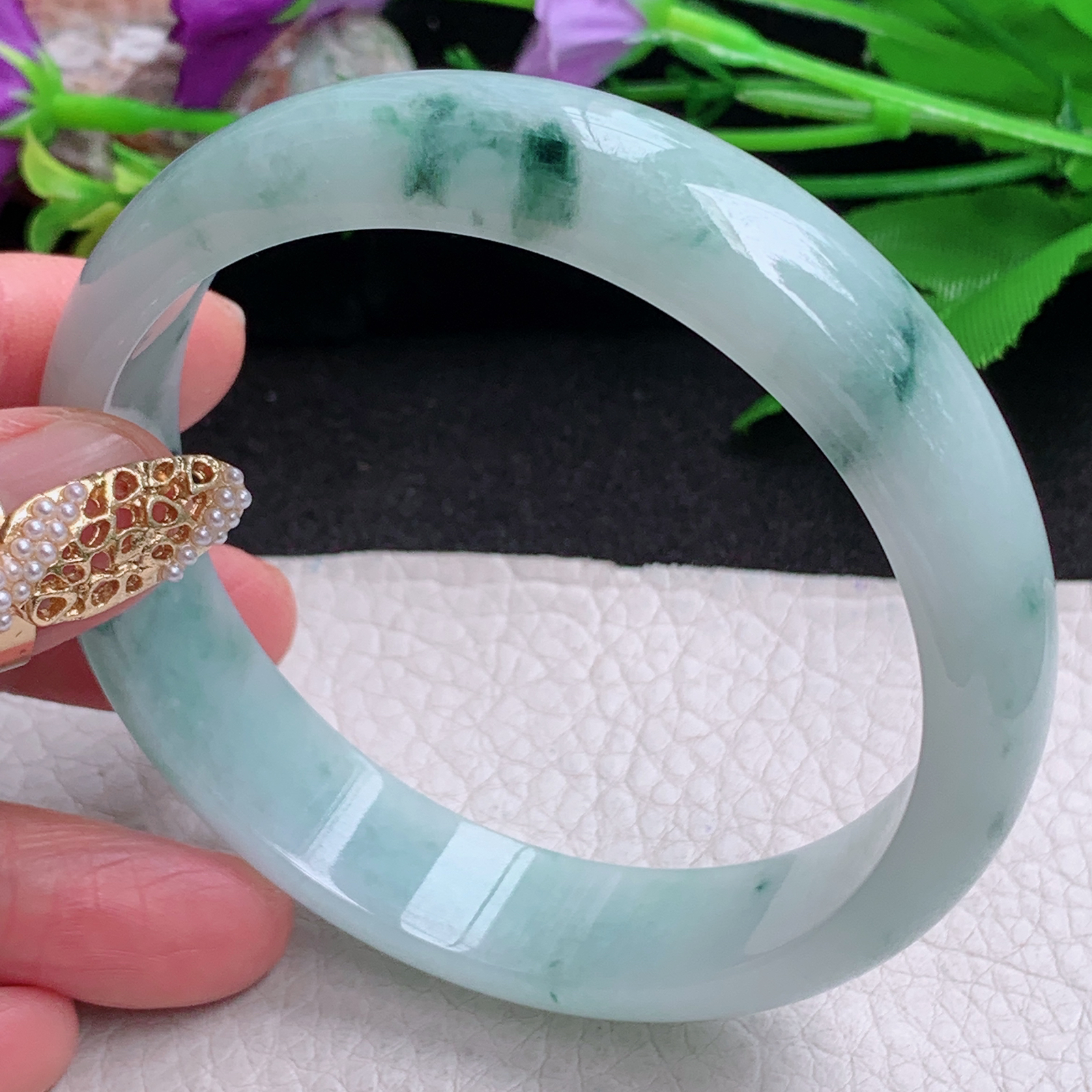 nr大圈口63*14.6*7平安镯 缅甸翡翠a货手镯飘花大气正圈玉镯子