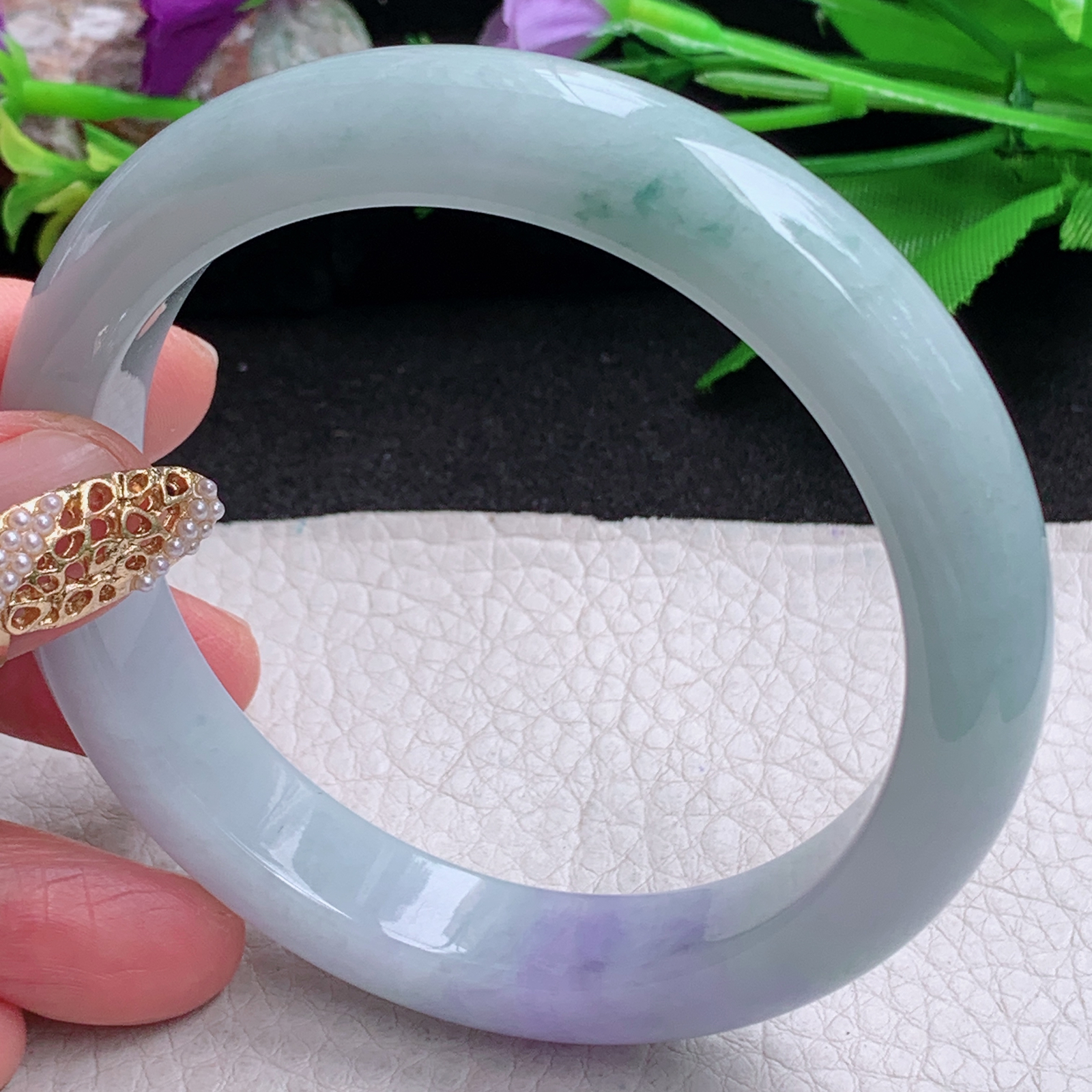 nr大圈口62*12.3*9平安镯 缅甸翡翠a货手镯春带彩正圈玉镯子