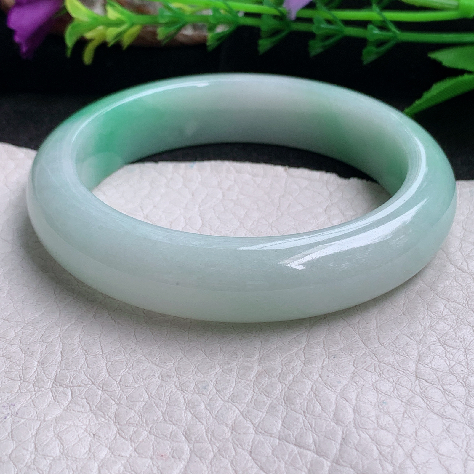 nr实拍57.85*13.8*9平安镯 缅甸翡翠a货手镯飘绿厚装正圈玉镯子