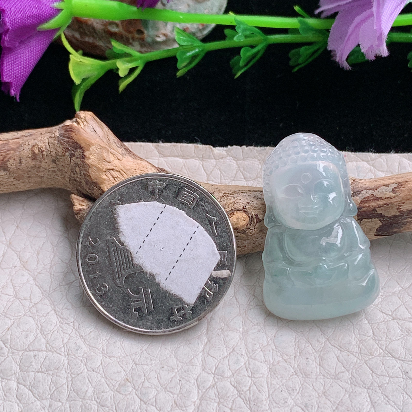 axm实拍29*18*5.2缅甸翡翠冰纯宝宝佛 开心佛玉吊坠 玉挂件