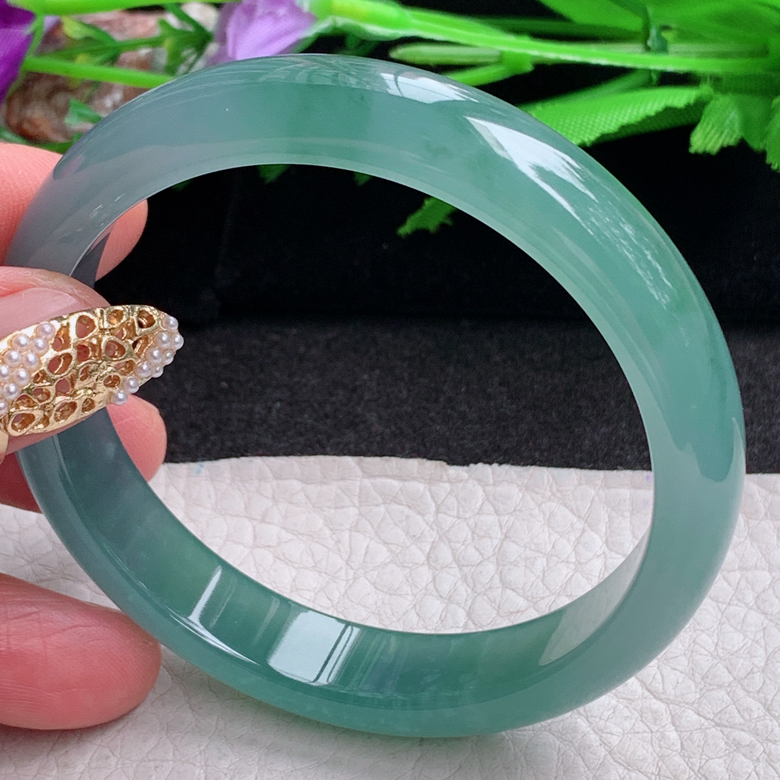 yh实拍57*11.8*7平安镯 天然翡翠a货手镯冰蓝正圈玉镯子