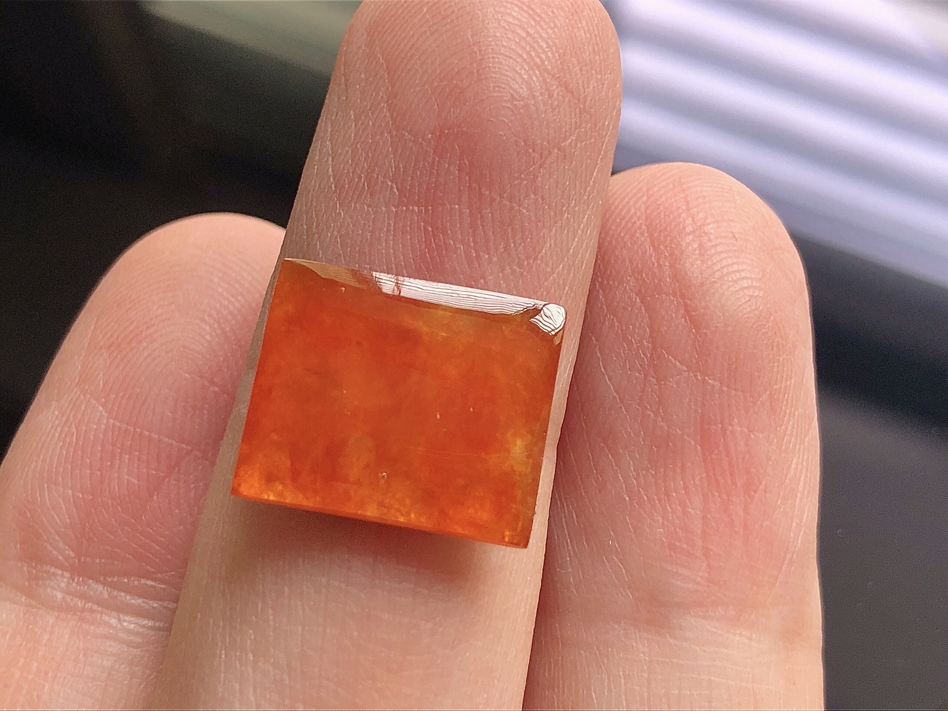 ️ 红翡方形，色泽极美，通透水润，玉质细腻，夺目迷人，镶嵌效果，品相，无裂，尺寸14.2*12*2.5，超值