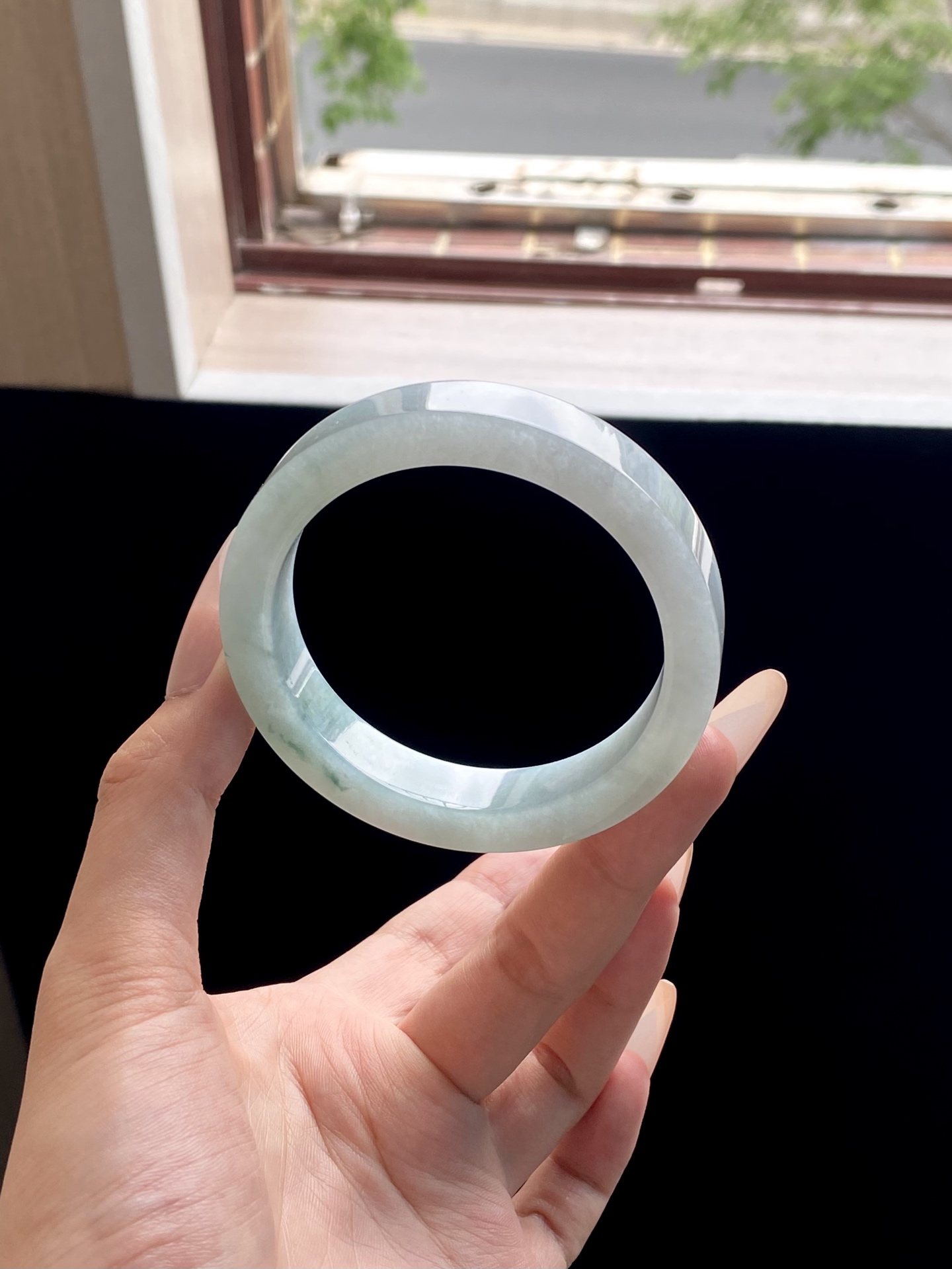 冰种蓝色飘花镯胚，A0420-11，⭕️74-58-12.5-8