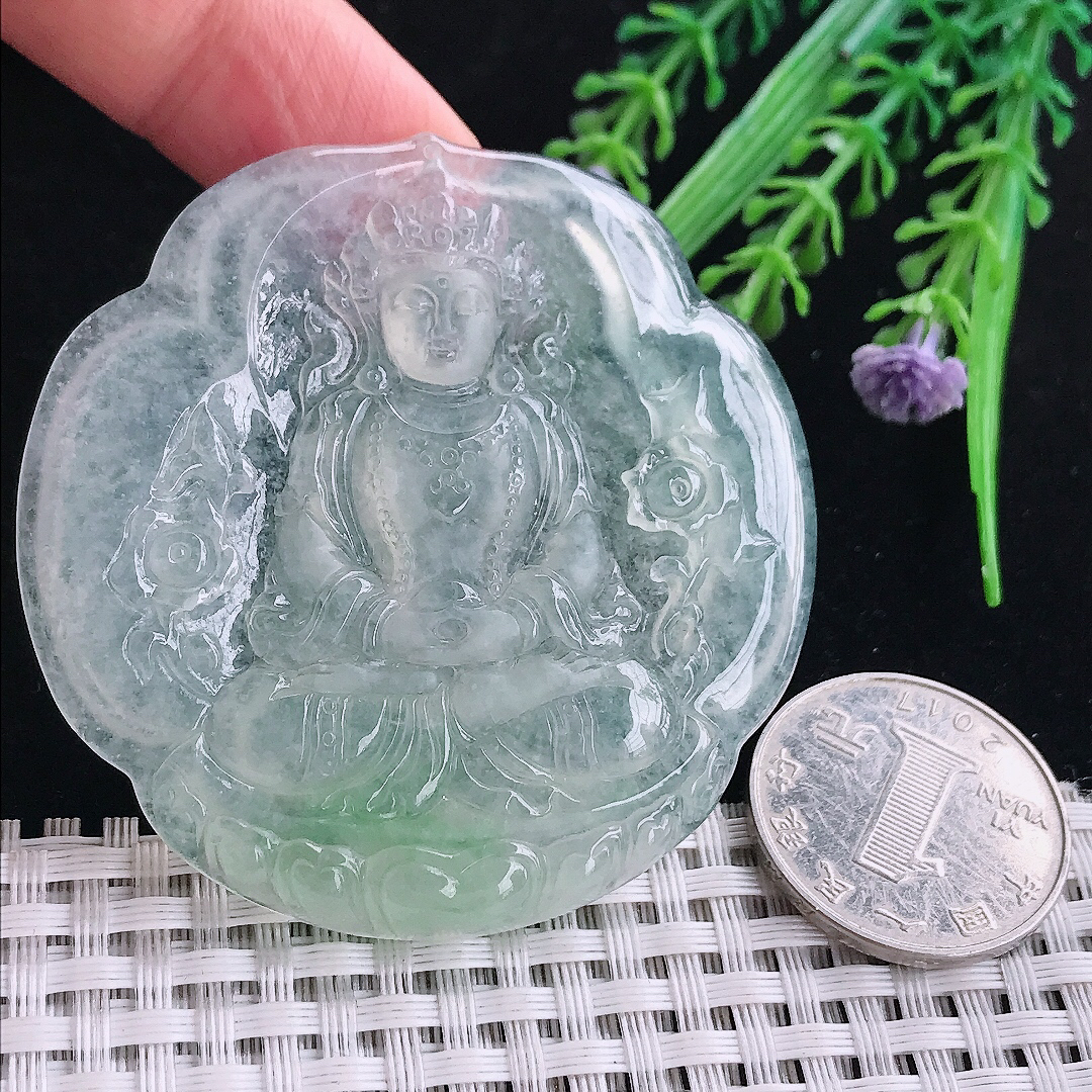 实拍A货翡翠57.5/5.5老坑冰种度母菩萨吊坠翡翠玉坠挂件