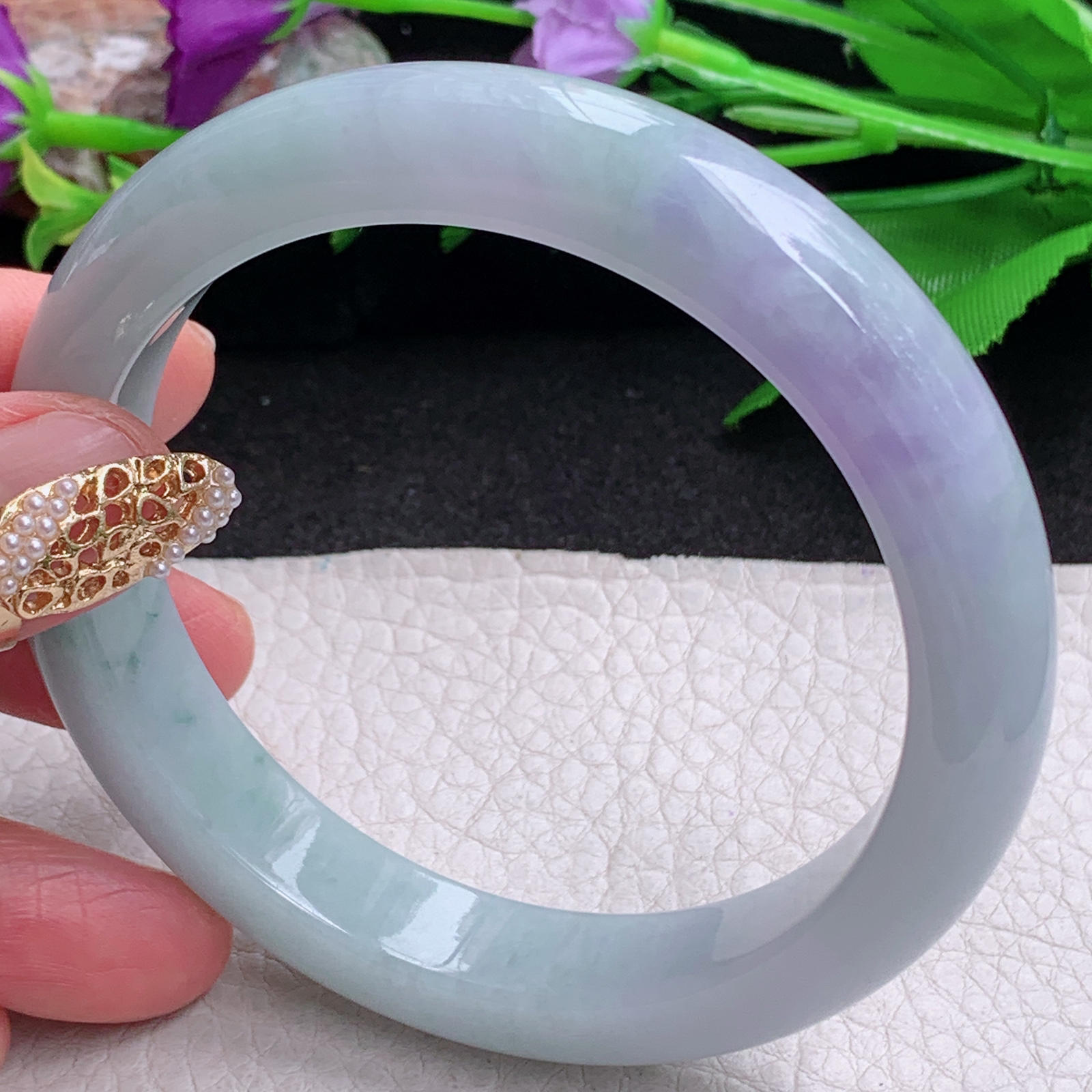 nr大圈口62*12.3*9平安镯 缅甸翡翠a货手镯春带彩正圈玉镯子