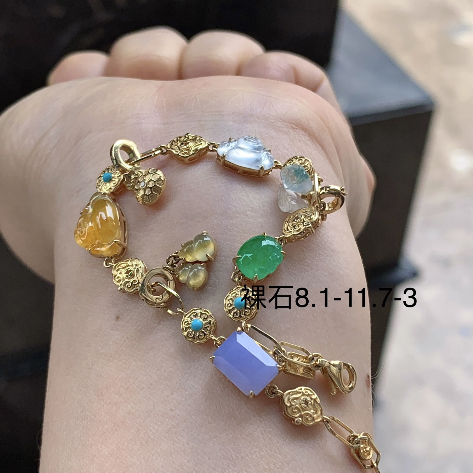 金镶嵌多宝链^_^鲜艳 玉质温润