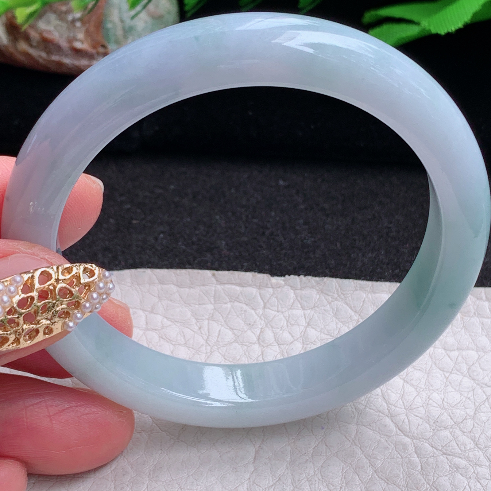 js实拍53.5*10.5*7.7平安镯 缅甸翡翠a货手镯紫底飘花正圈玉镯子