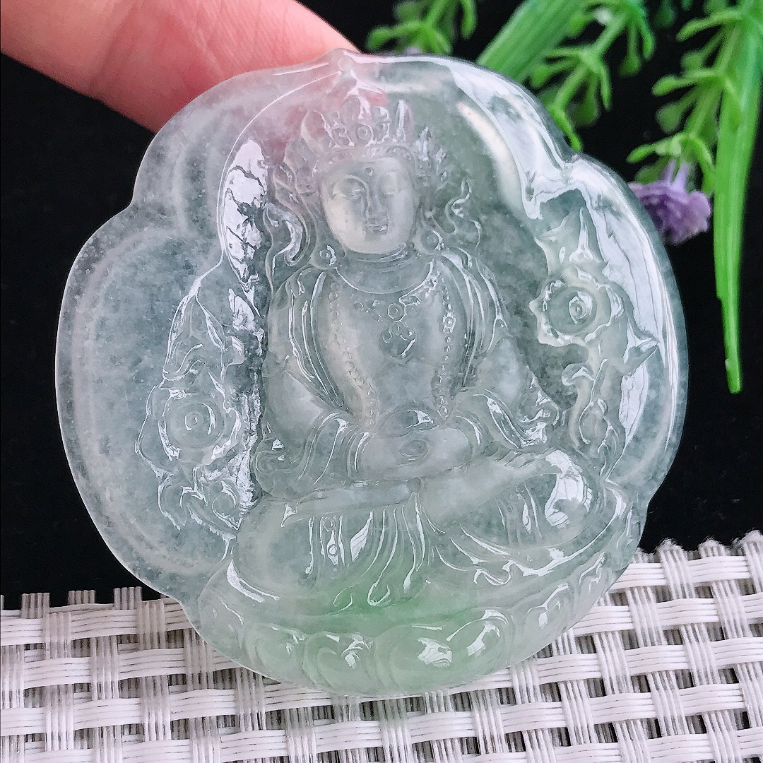 实拍A货翡翠57.5/5.5老坑冰种度母菩萨吊坠翡翠玉坠挂件