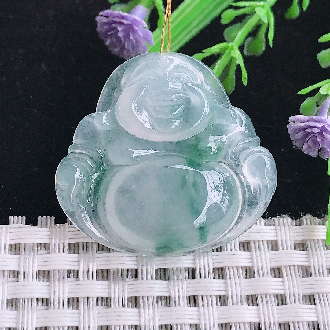 实拍A货翡翠29.6/32/6.1老坑冰种起胶冰飘花佛公吊坠翡翠玉佛挂件
