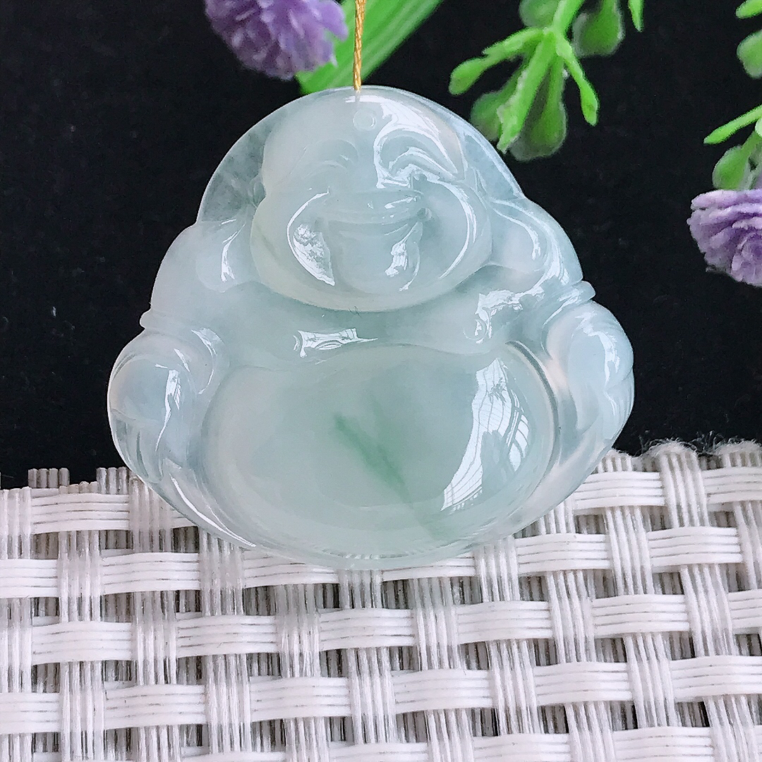 实拍A货翡翠28.8/31.5/6老坑冰润起胶飘花佛公吊坠翡翠玉坠挂件