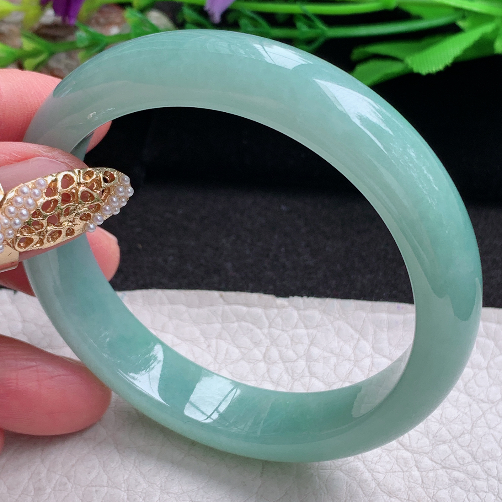 js实拍56*12.3*8平安镯 缅甸翡翠a货手镯水润满绿正圈玉镯子