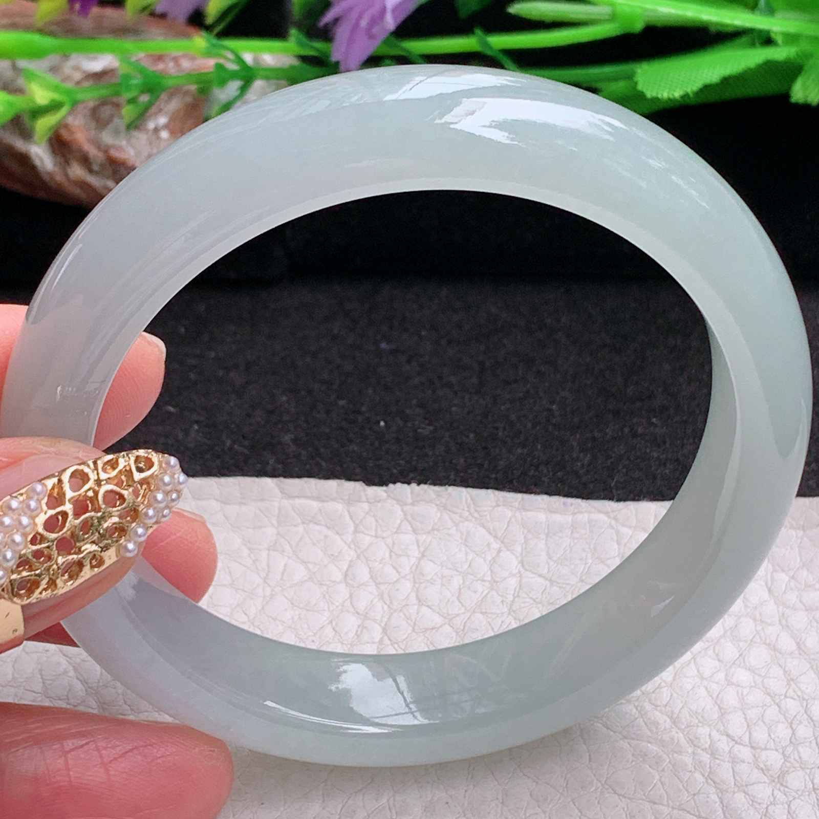 xx自然光57.8*12.6*8.6平安镯 缅甸翡翠a货手镯胶晴底女款正圈玉镯子