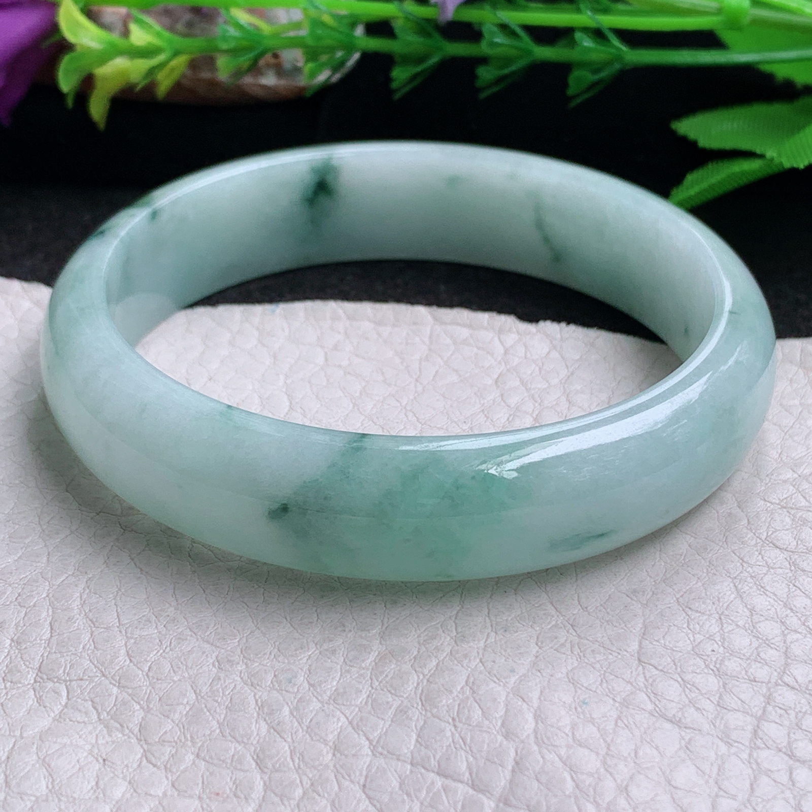 nr大圈口63*14.6*7平安镯 缅甸翡翠a货手镯飘花大气正圈玉镯子