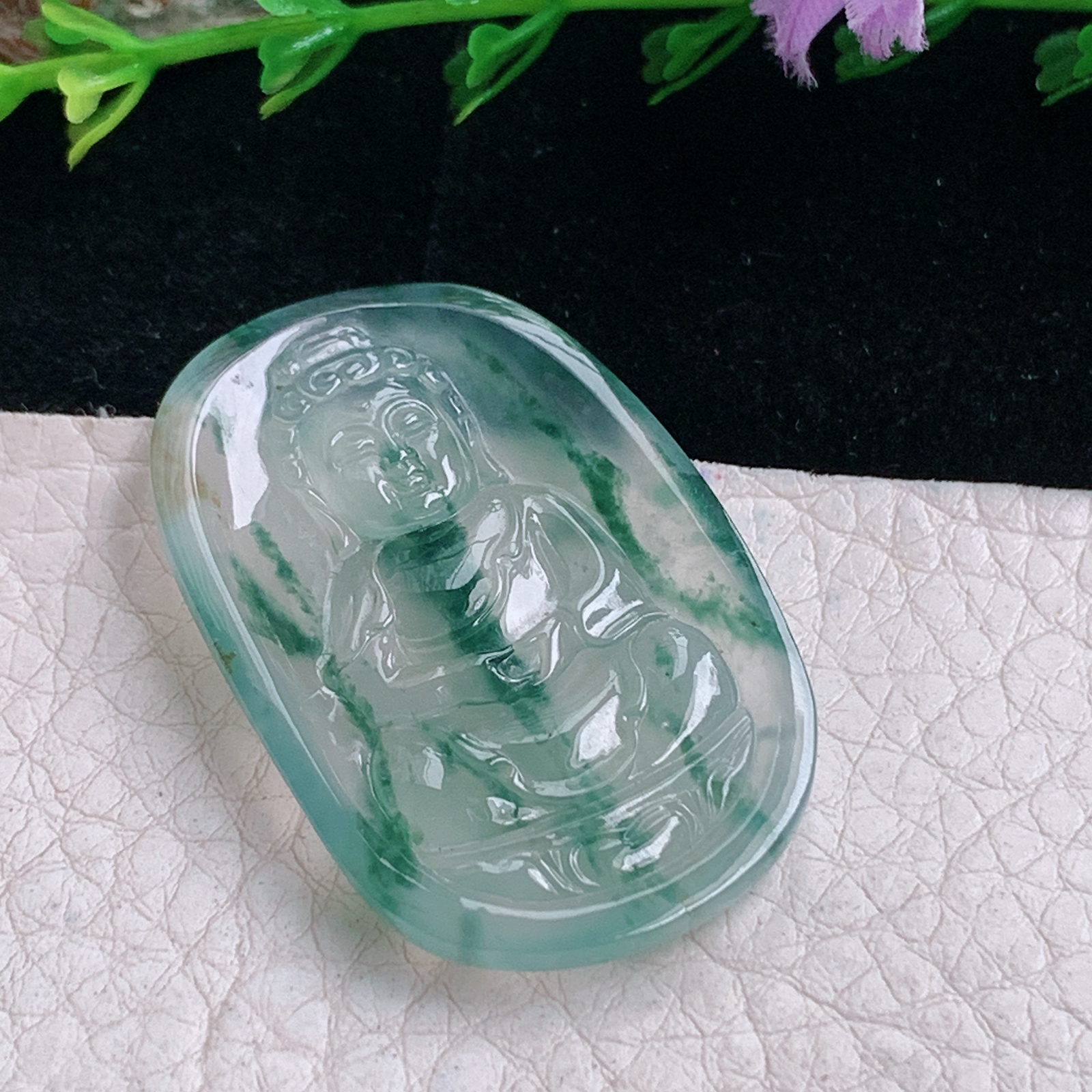 axm实拍39.6*25.6*4.6缅甸翡翠冰种飘花宝宝佛 佛祖玉吊坠