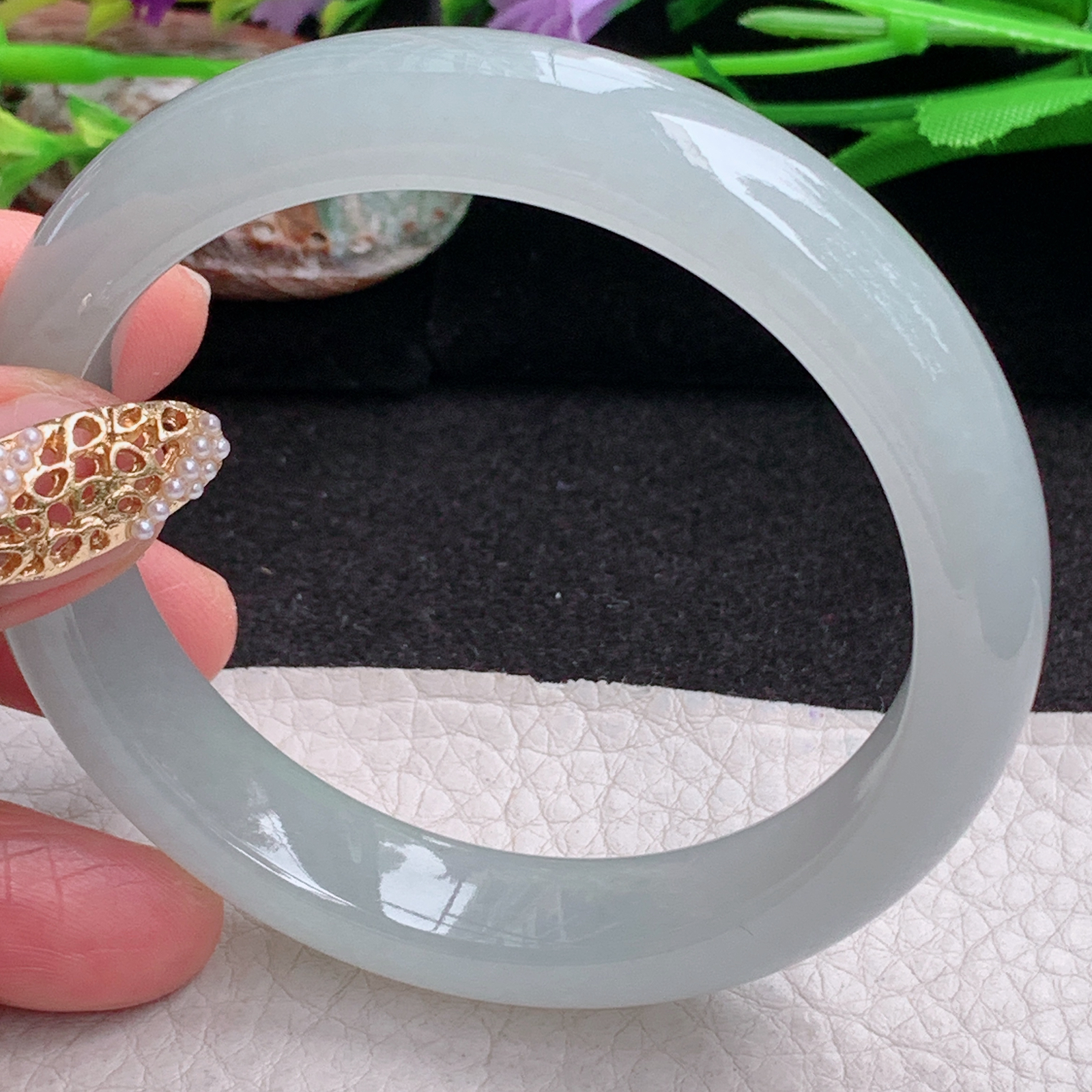 xx自然光57.8*12.6*8.6平安镯 缅甸翡翠a货手镯胶晴底女款正圈玉镯子