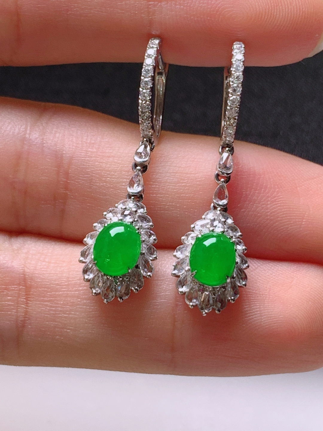 ️ 冰阳绿旦面耳坠，无裂色阳，裸石6.2/5.1/3.1