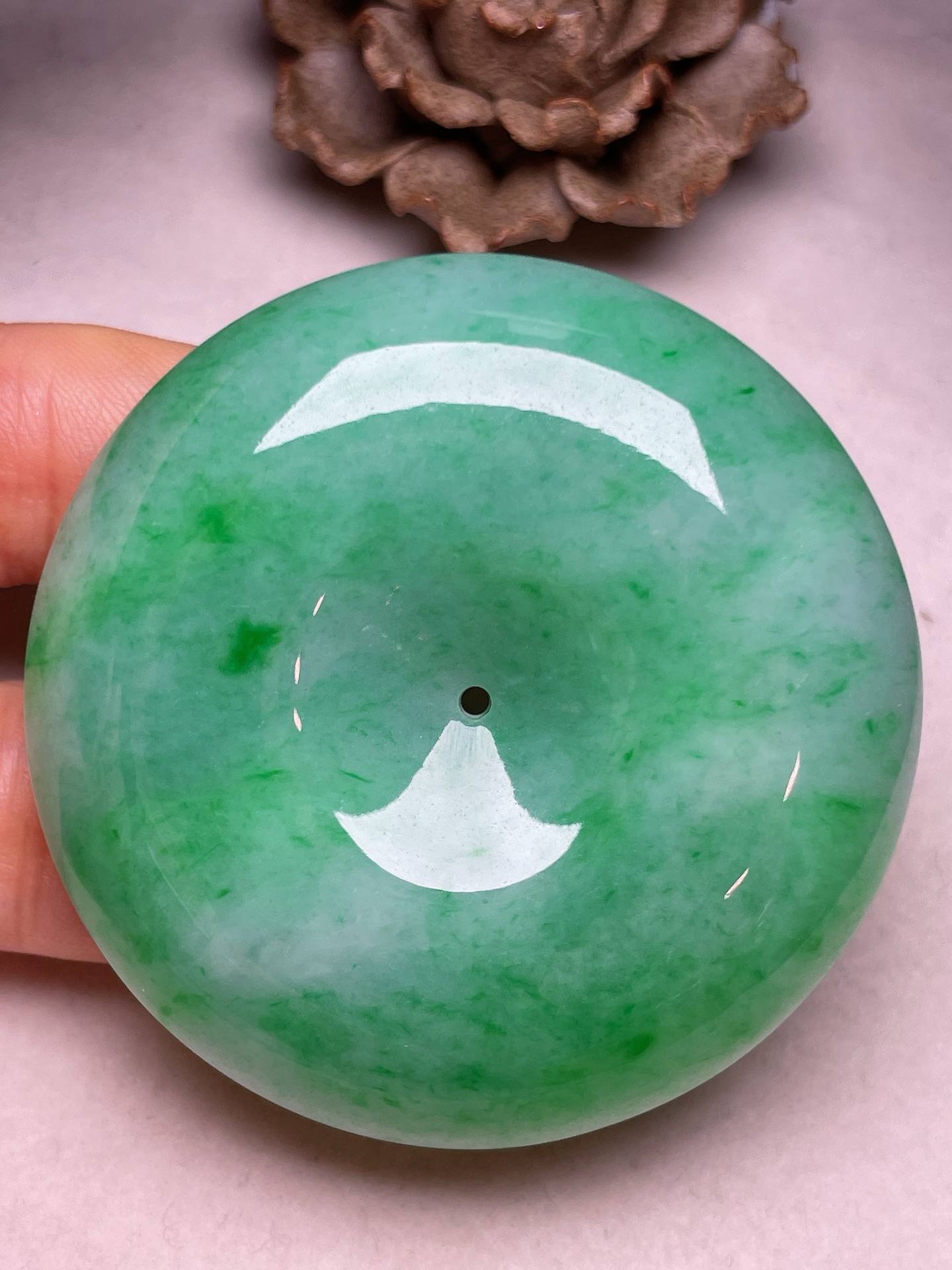 ️ 大平安扣，冰糯种满色，无裂，尺寸53.5/12.5