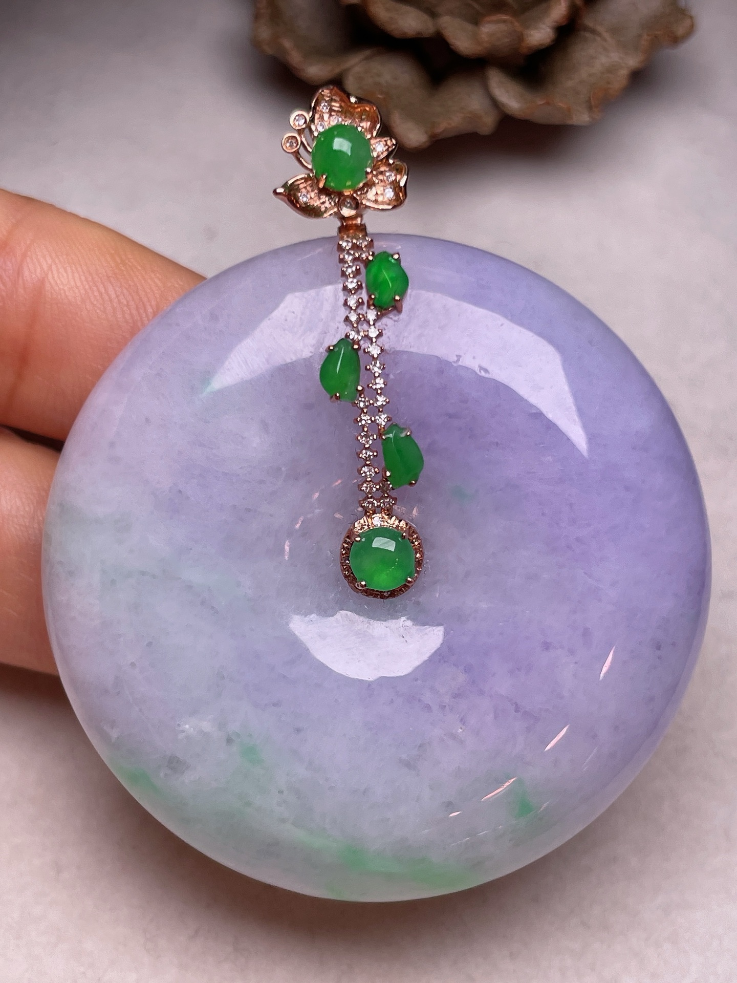 ️ 18k金镶大平安扣，冰糯种满紫，无裂，一手货源，尺寸46.8/11.6长56.6