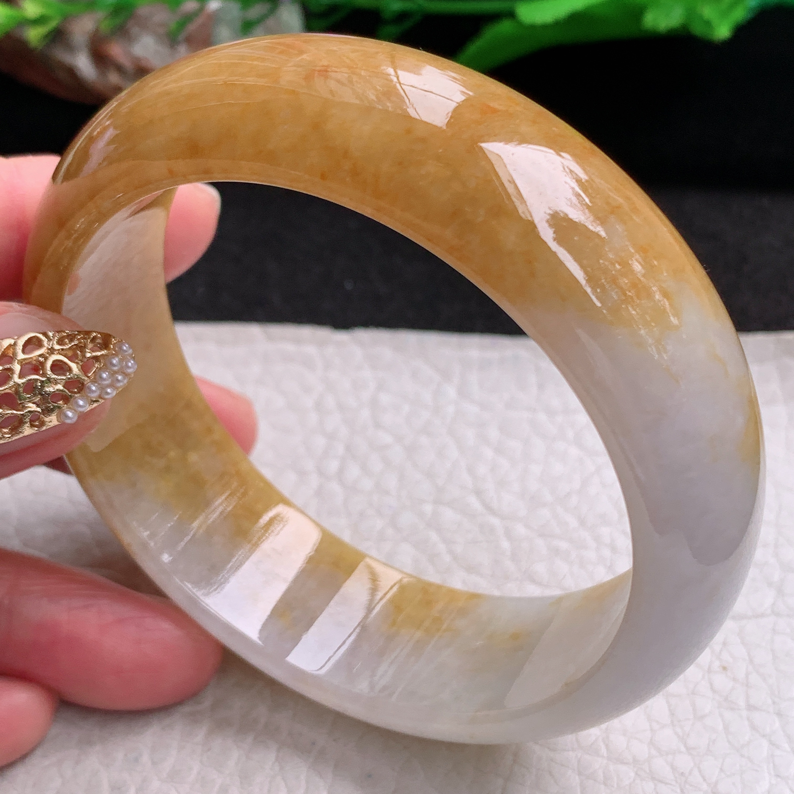 ss稀有大圈口轮胎招财60.5*19.6*8 缅甸翡翠a货手镯黄翡正圈玉镯子