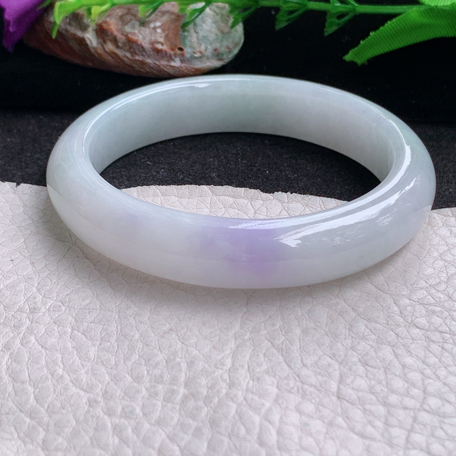 xx自然光57*12.5*8.5平安镯 缅甸翡翠a货手镯飘紫女款正圈玉镯 子