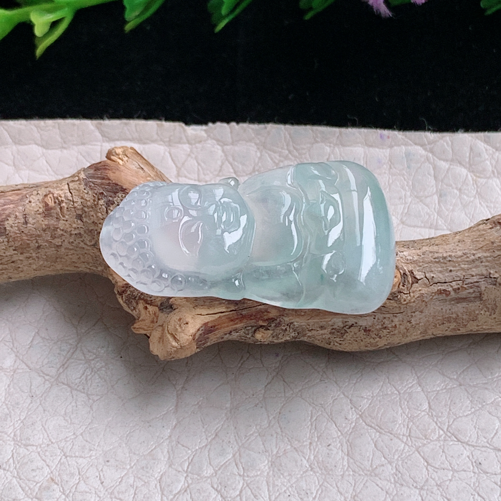 axm实拍29*18*5.2缅甸翡翠冰纯宝宝佛 开心佛玉吊坠 玉挂件